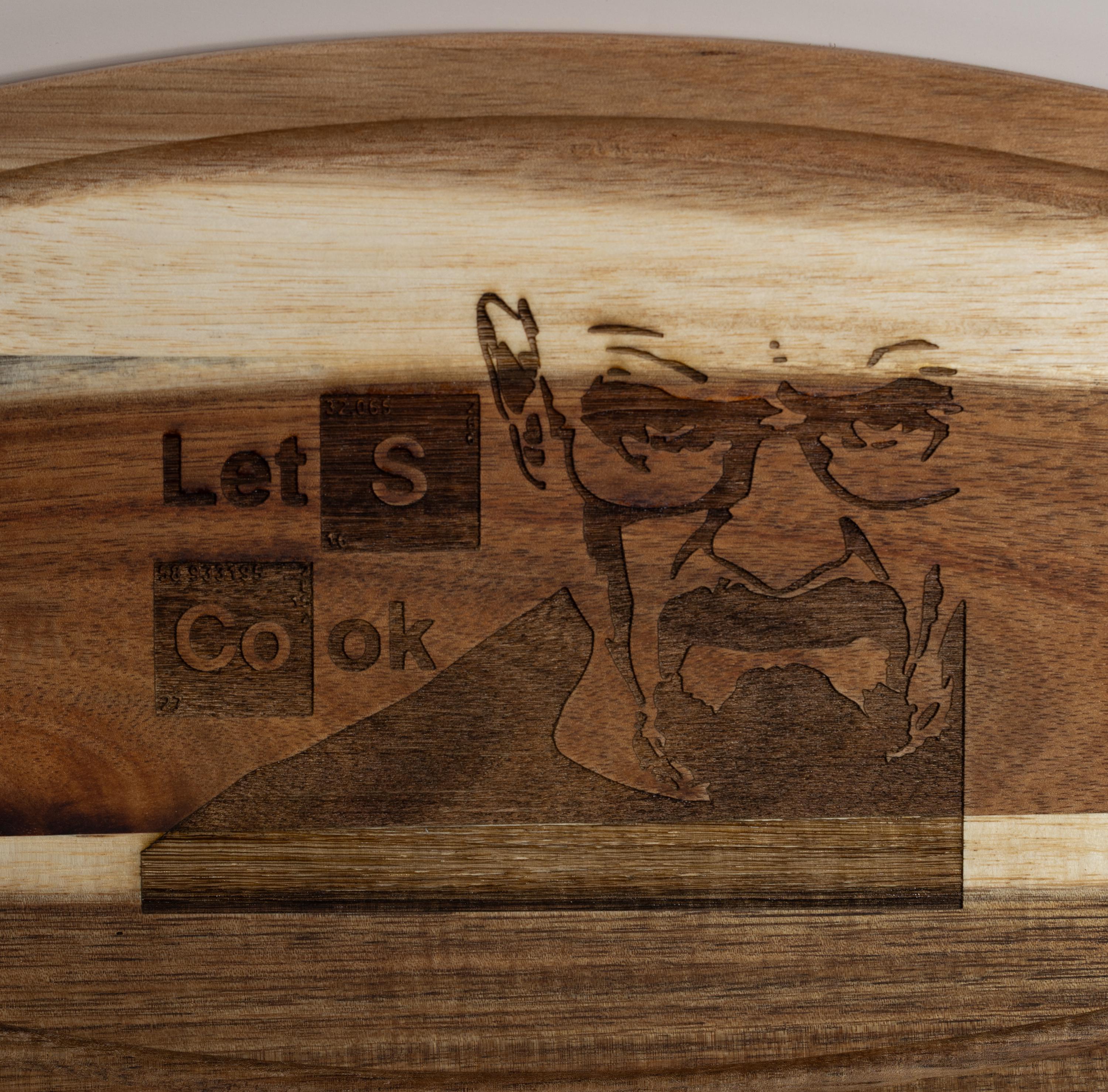 Breaking Bad Cutting Board - Acacia Wood Board with Laser Engraved Quote 'Let's Cook'
