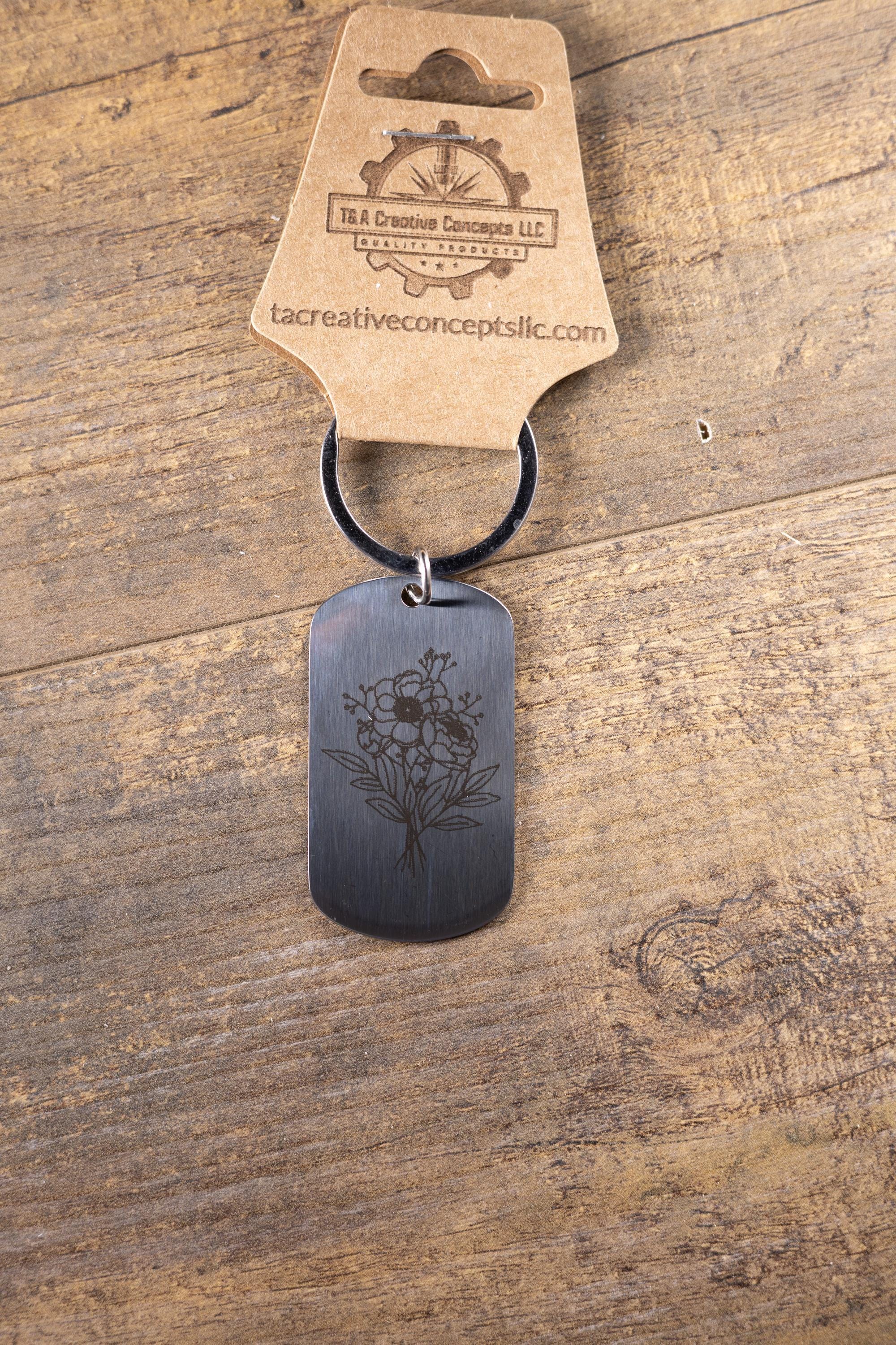 Floral Bunch Keychain – Stainless Steel Laser Engraved Charm for Flower Lovers