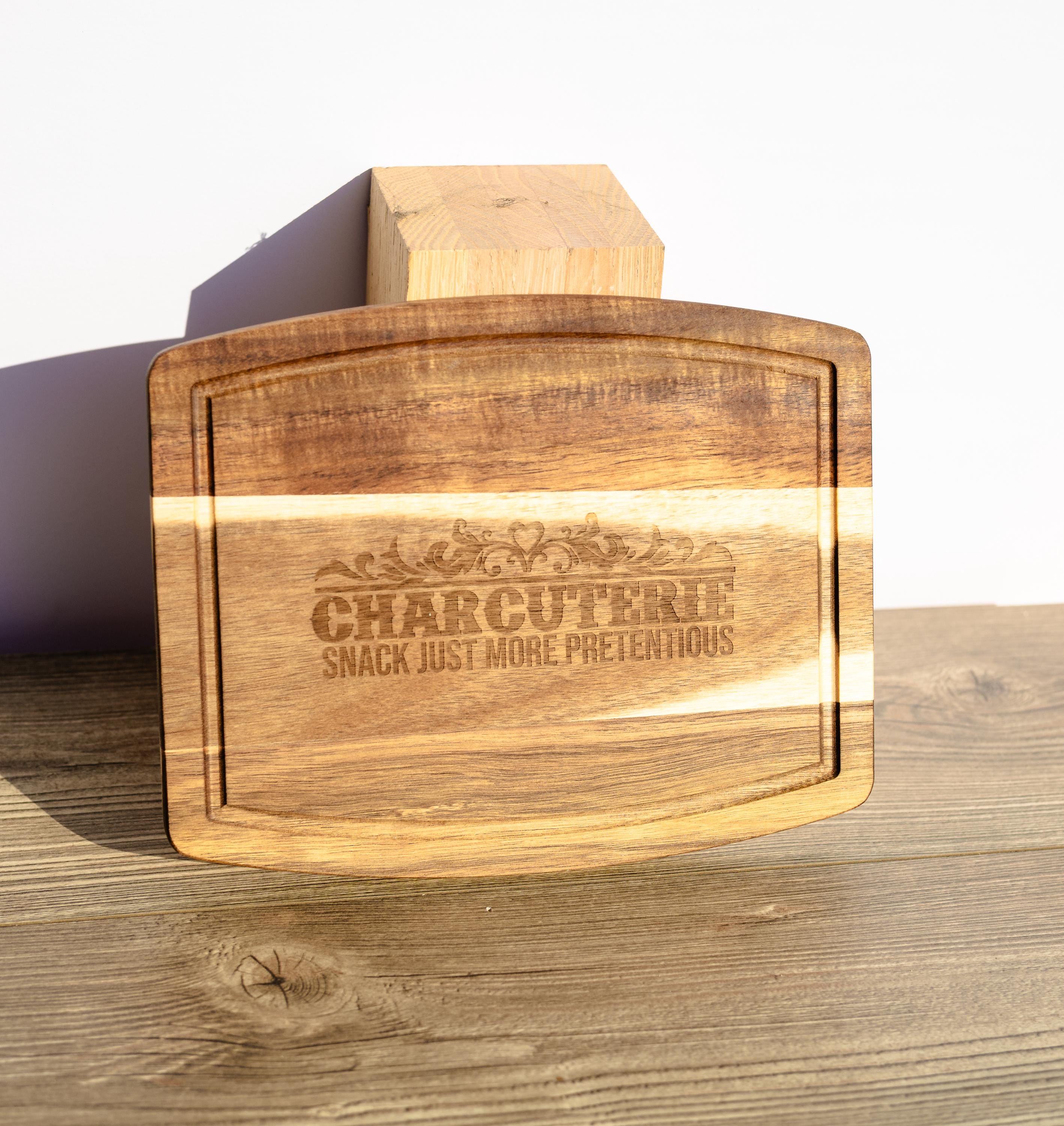 Acacia Charcuterie Board - Rustic Serving Tray With Laser Engraved Design