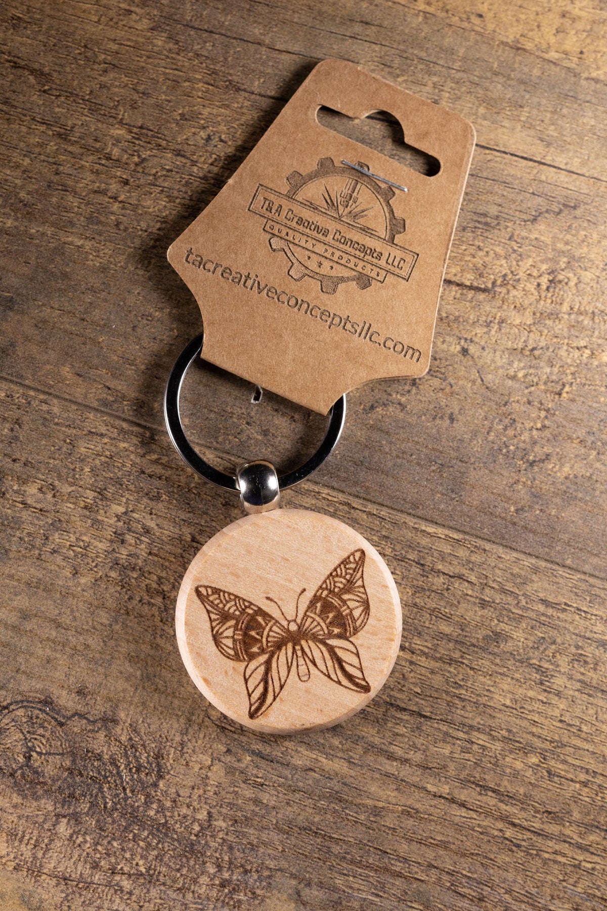 Butterfly Keychain - Laser Engraved Wood Bag Charm with Stainless Steel Ring