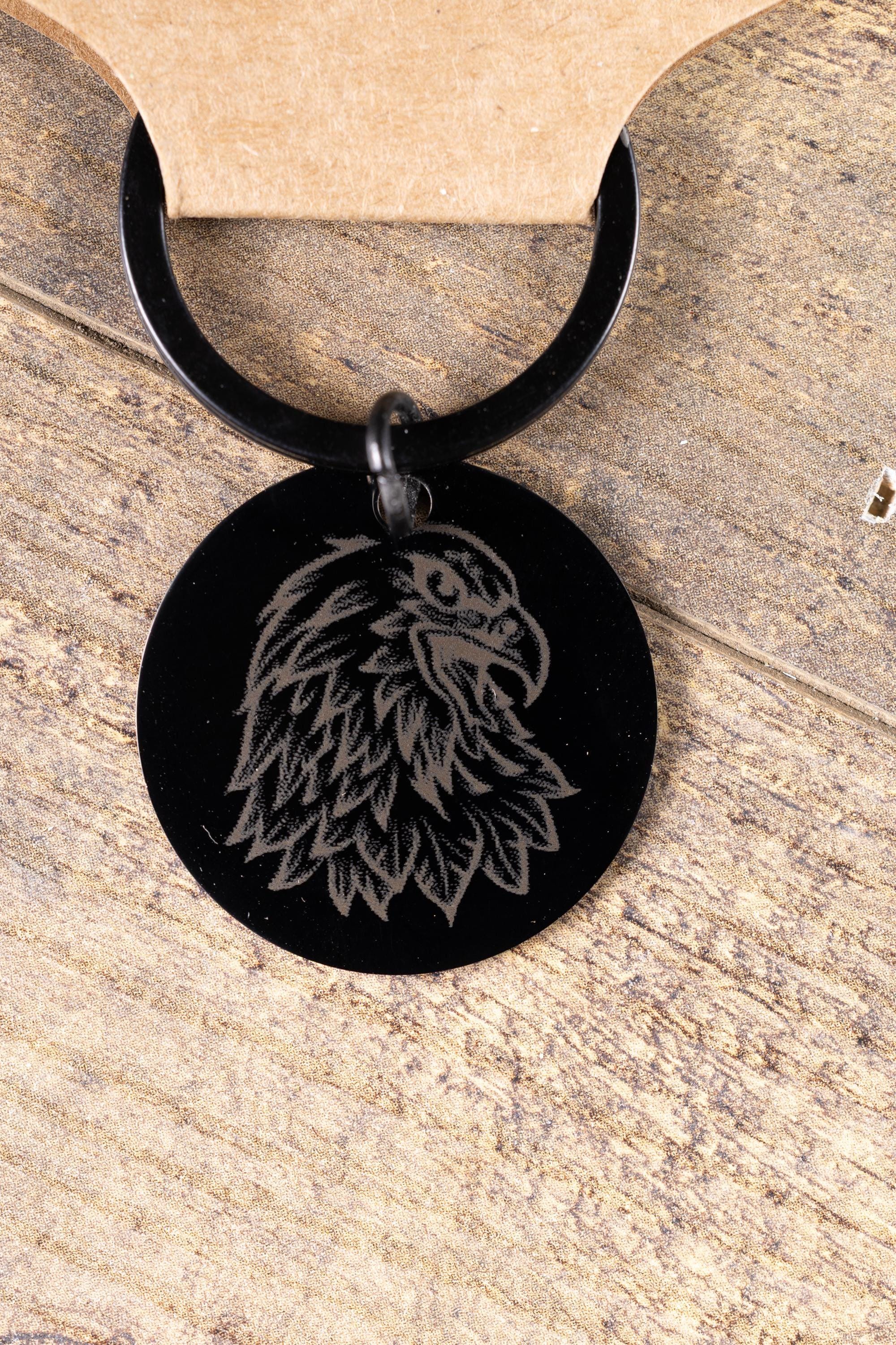 Black Stainless Steel Keychain - Laser Engraved American Eagle Design, Rust Resistant
