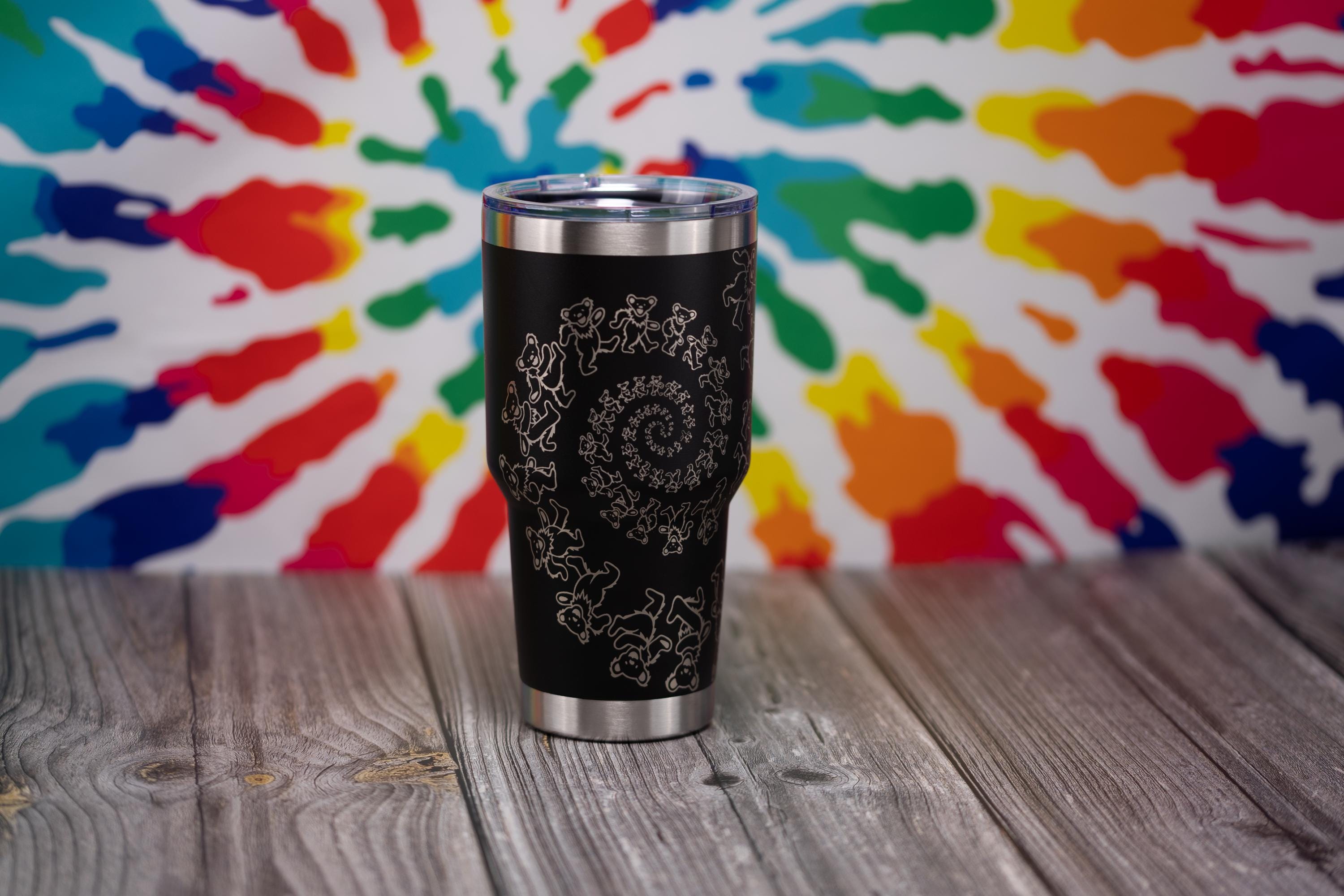 Grateful Dead Tumbler - 30oz Insulated Stainless Steel Cup | Laser Engraved Spiral Bears