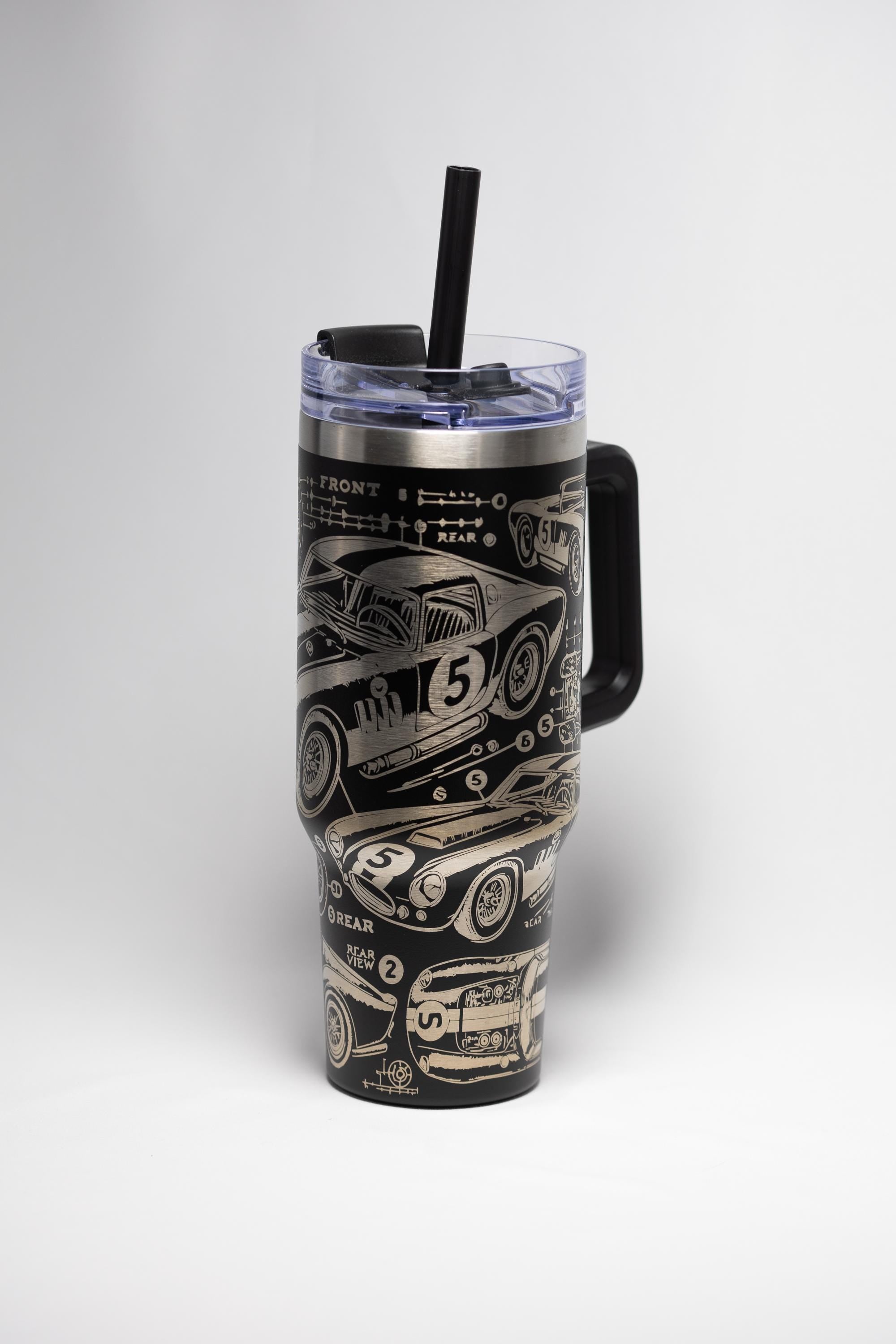 Vintage Race Car Tumbler - 40 oz Stainless Steel, Laser Engraved, Durable Travel Mug