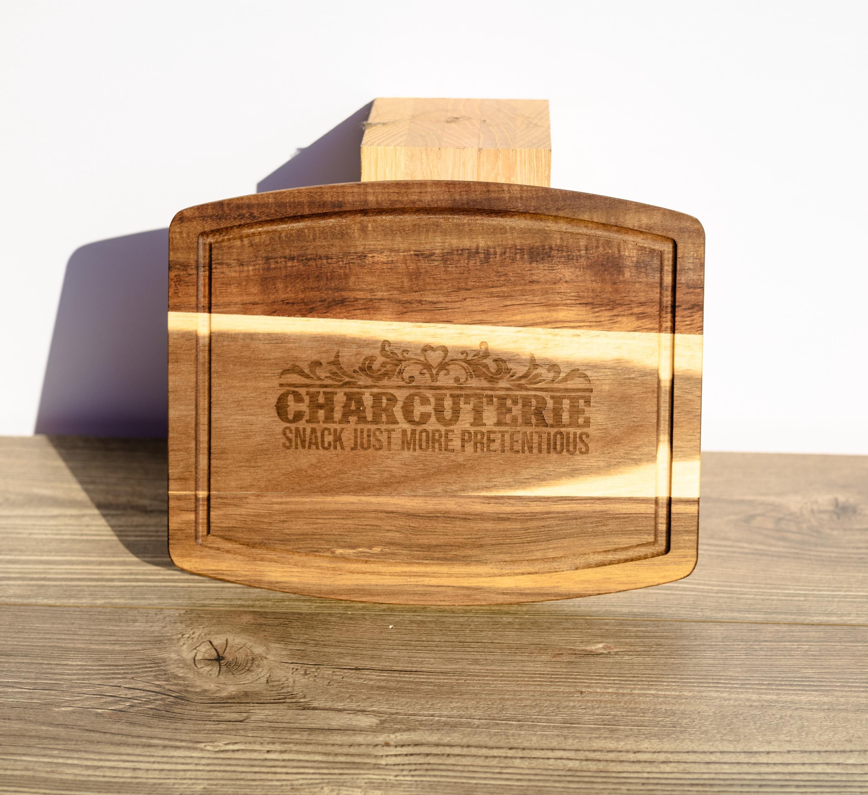 Acacia Charcuterie Board - Rustic Serving Tray With Laser Engraved Design
