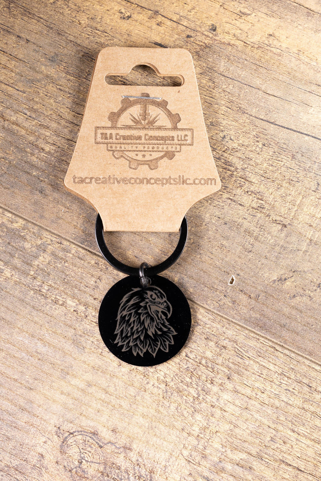 Black Stainless Steel Keychain - Laser Engraved American Eagle Design, Rust Resistant