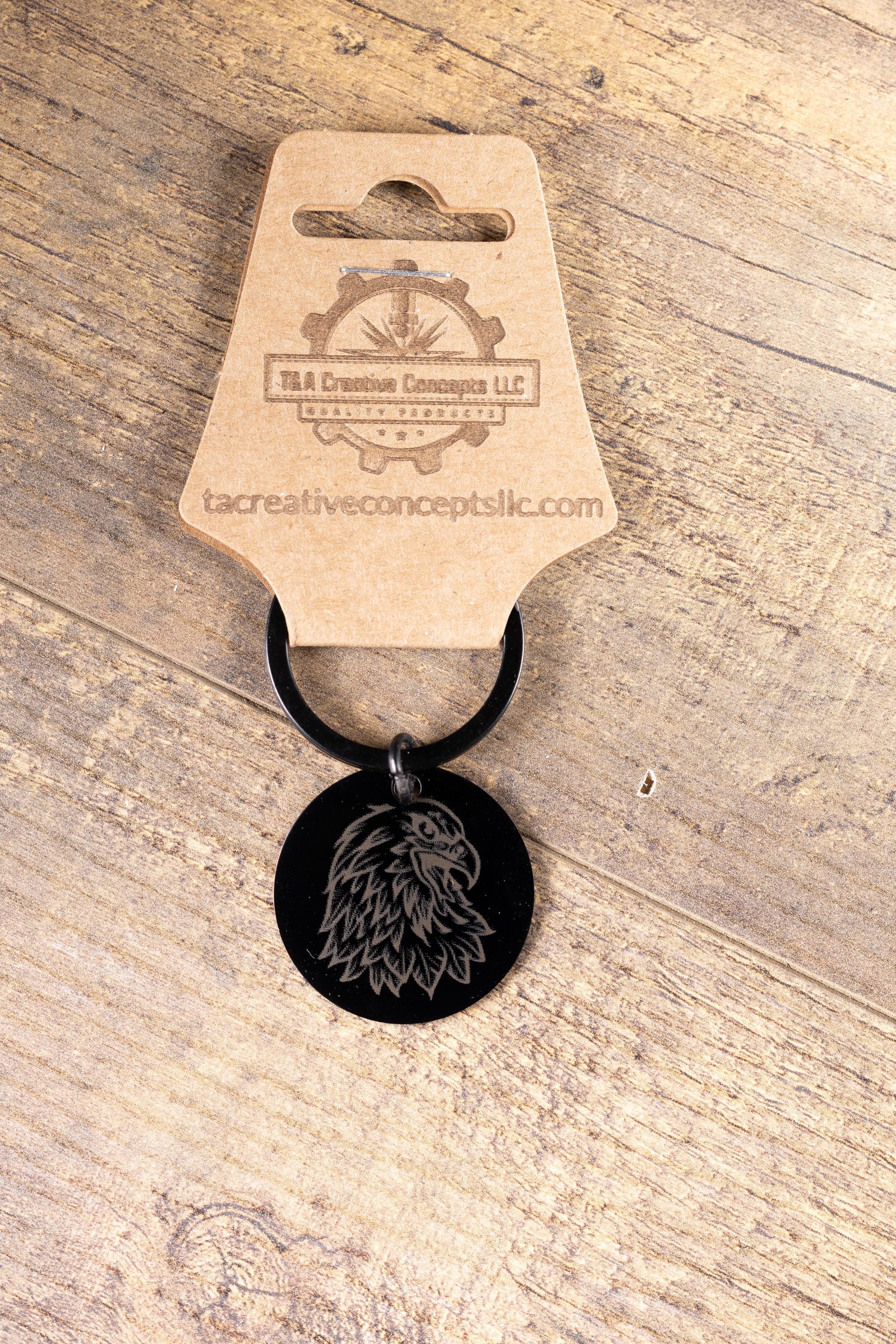 Black Stainless Steel Keychain - Laser Engraved American Eagle Design, Rust Resistant