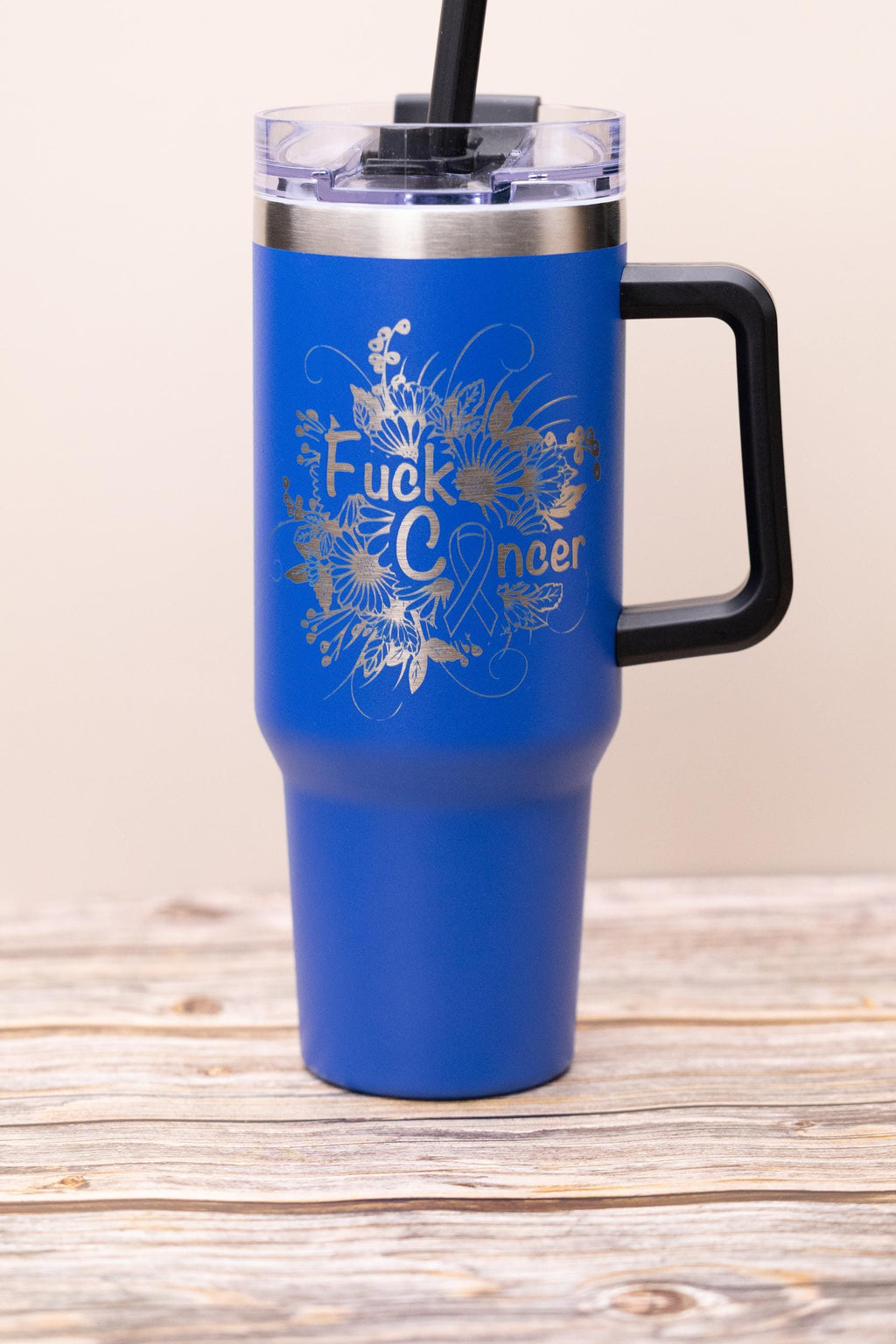 Fuck Cancer Tumbler - Stainless Steel Vacuum Insulated Drink Cup With Handle & Straw Lid