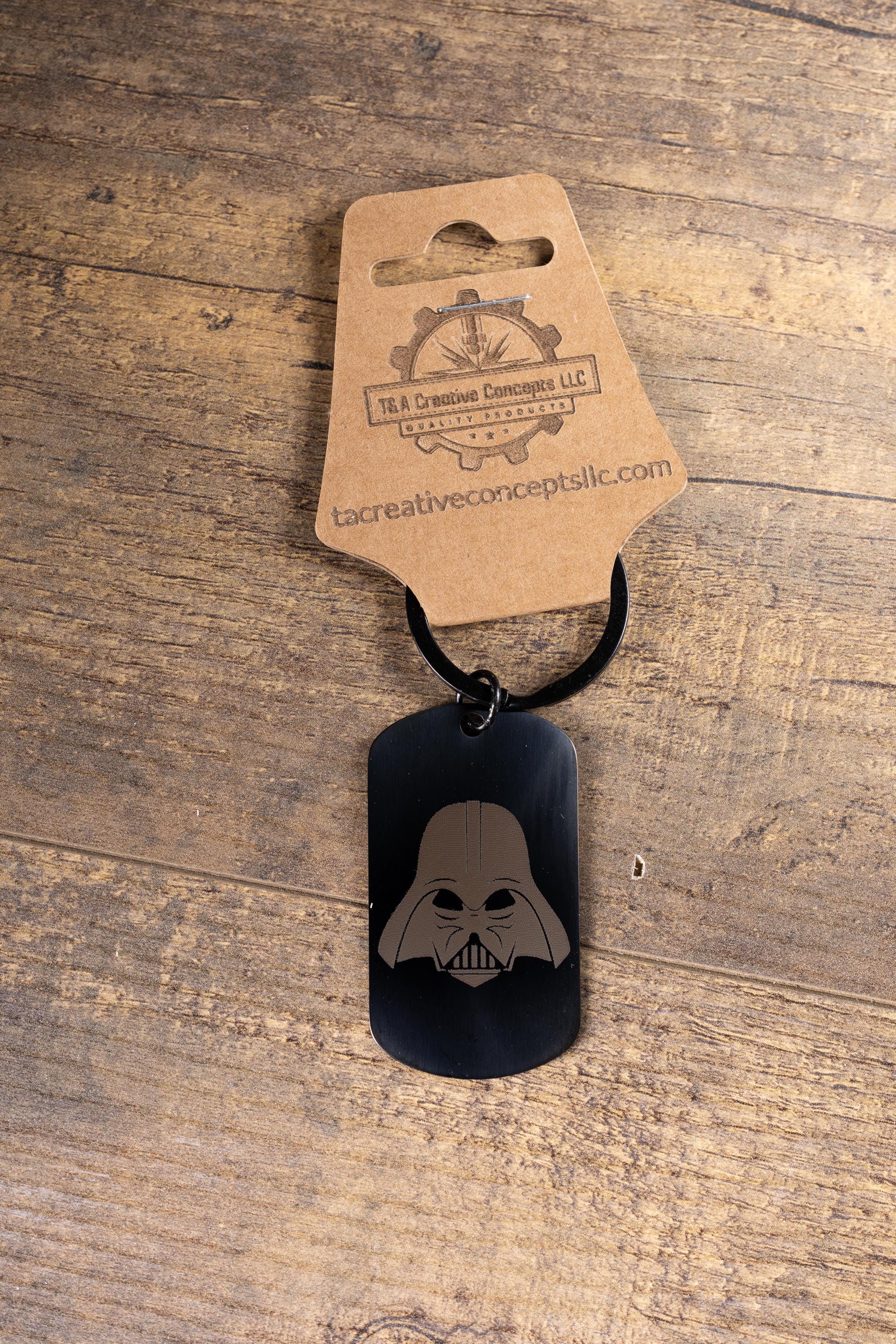 Darth Vader Keychain - Black Stainless Steel, Laser Engraved, Matte Black Finish