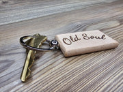 Engraved Hardwood Keychain - Old Soul Vintage Style Charm with Steel Ring
