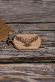 Eagle Keychain Wood - Laser Engraved Rustic Hardwood Charm with Stainless Steel Hardware