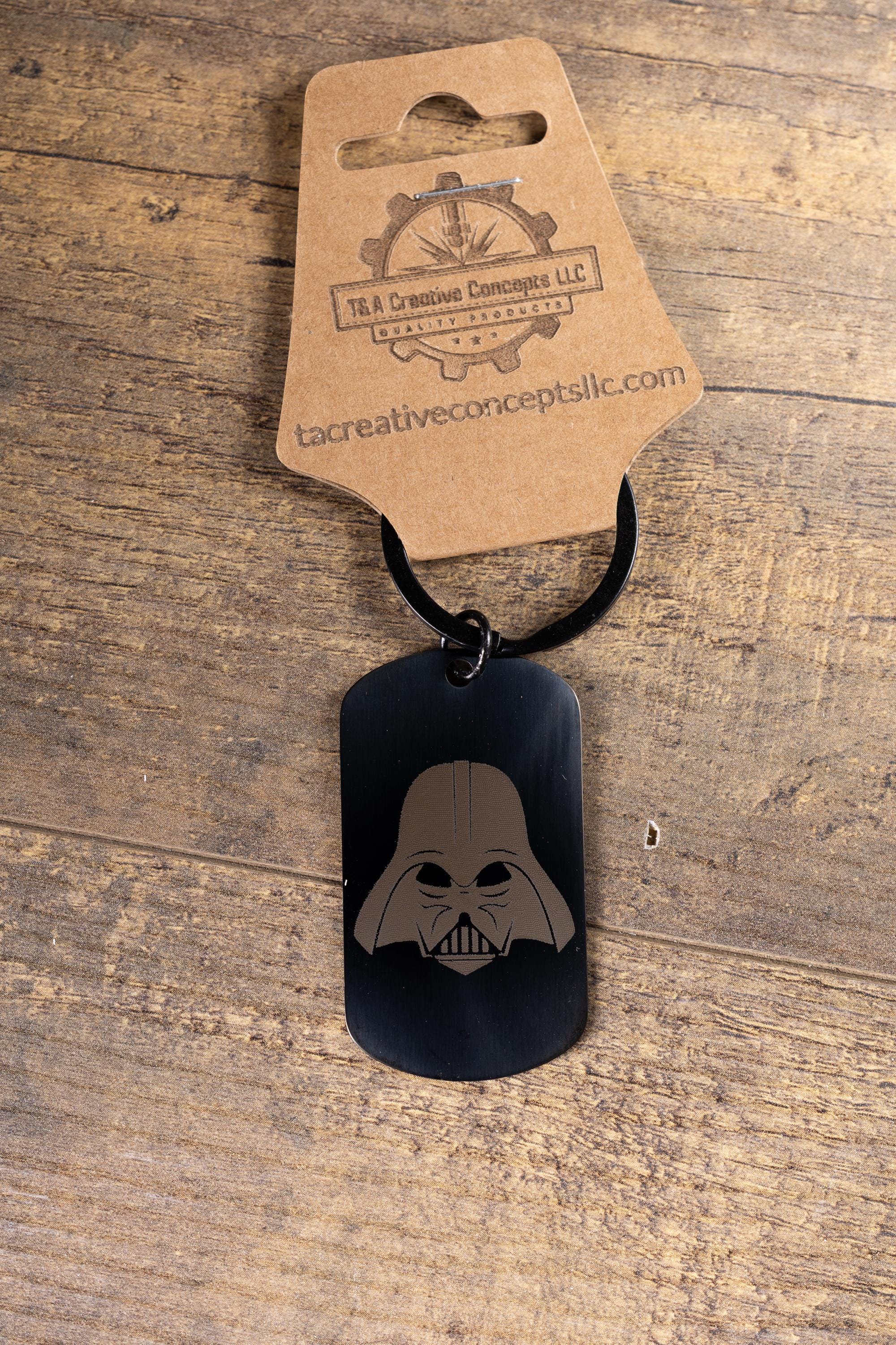 Darth Vader Keychain - Black Stainless Steel, Laser Engraved, Matte Black Finish