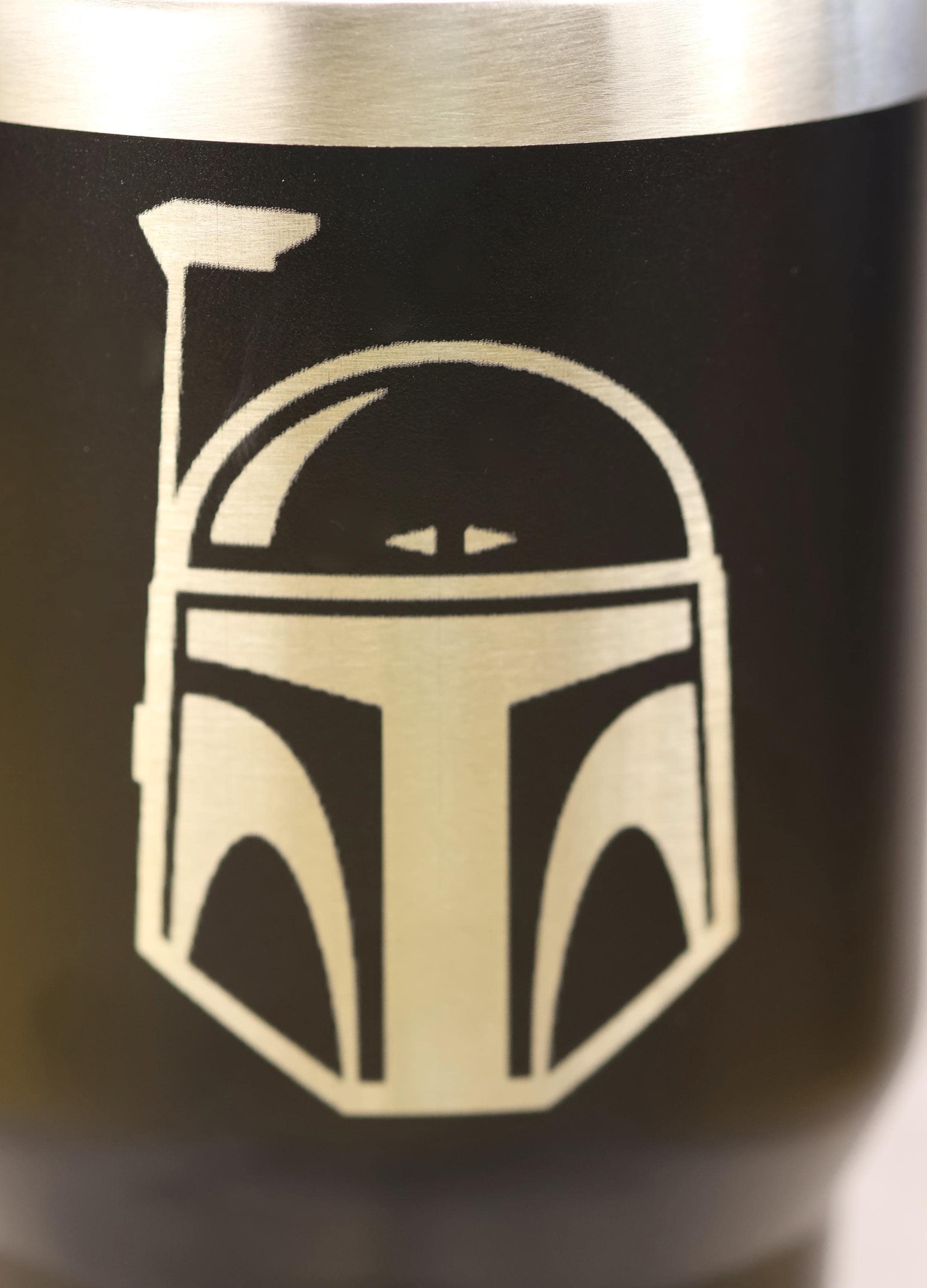 Boba Fett Tumbler – 30oz Stainless Steel Cup | Laser Engraved Helmet, Clear Lid