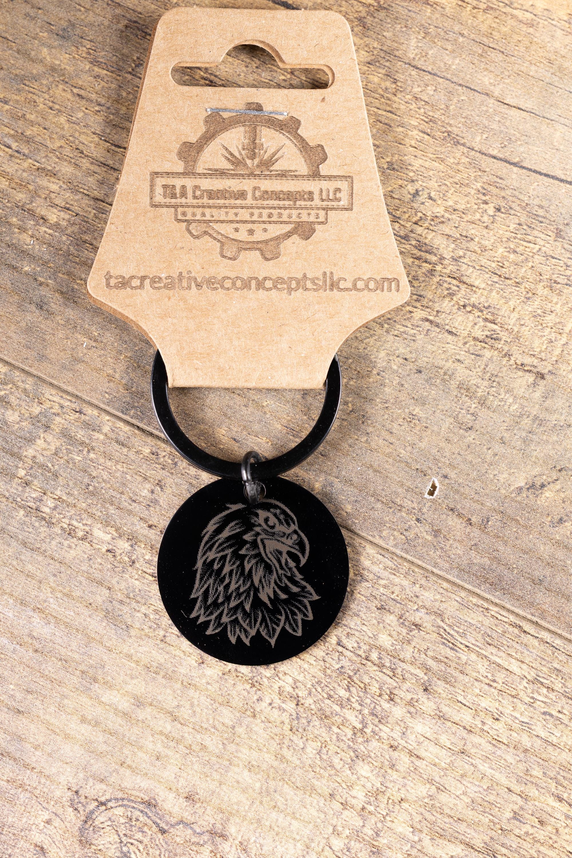 Black Stainless Steel Keychain - Laser Engraved American Eagle Design, Rust Resistant