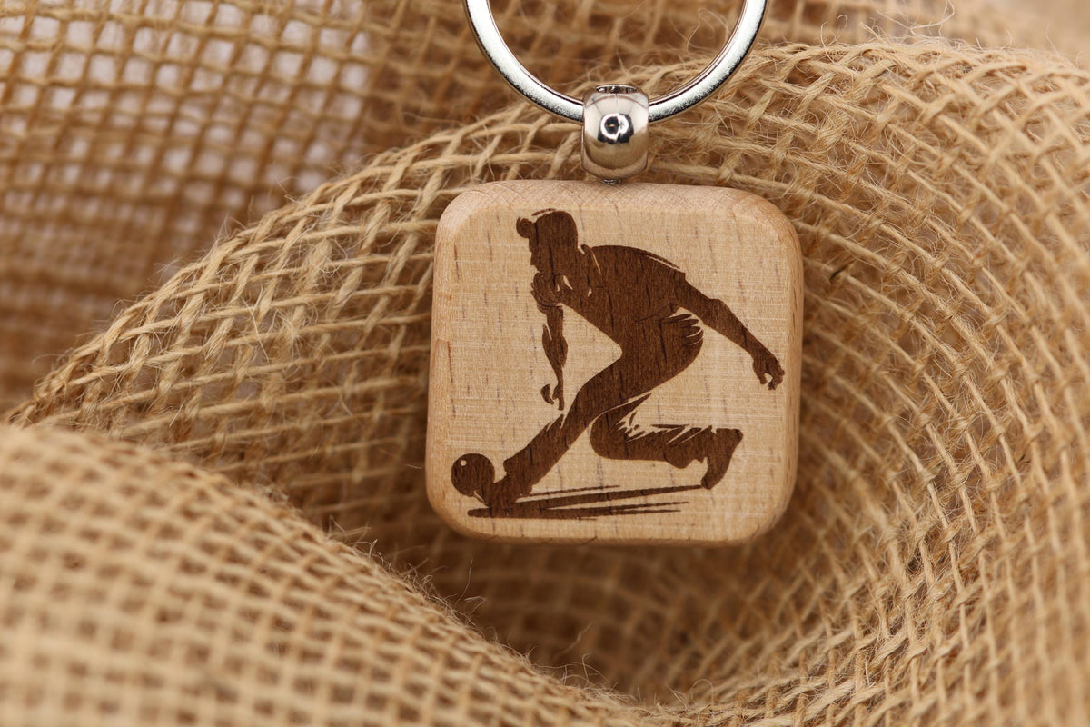 Bowling Keychain – Laser Engraved Hardwood Double Sided Bag Charm Keychain