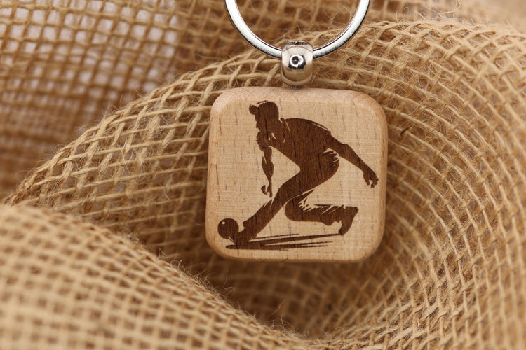 Bowling Keychain – Laser Engraved Hardwood Double Sided Bag Charm Keychain