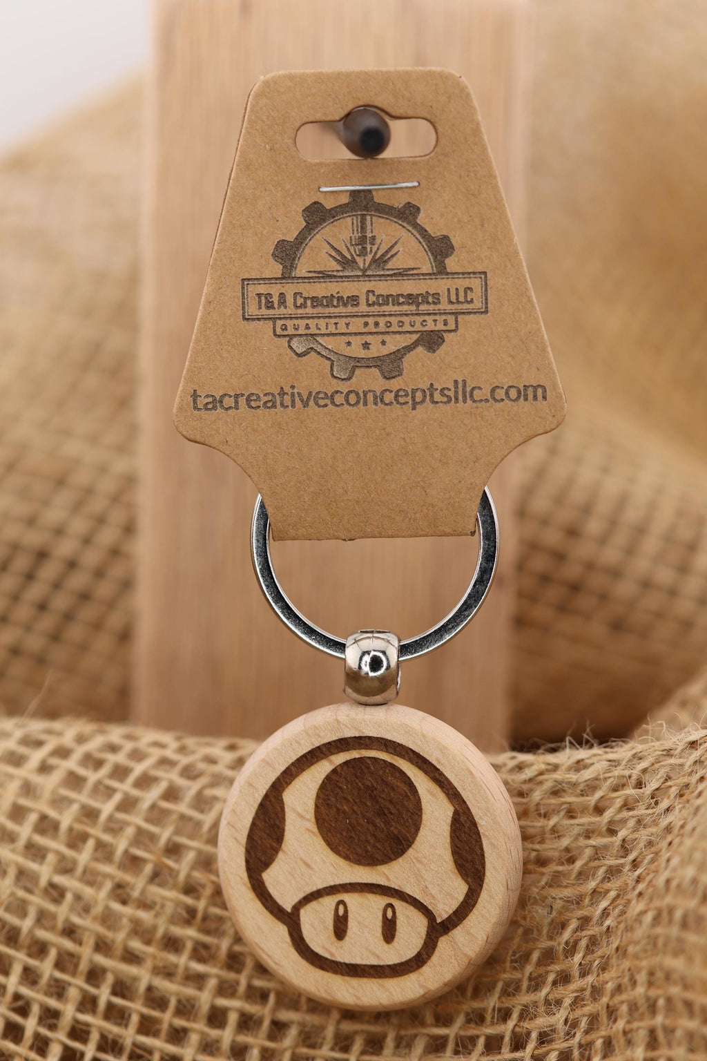 Mario Mushroom Keychain - Laser Engraved Hardwood Double Sided Power Up Keyring