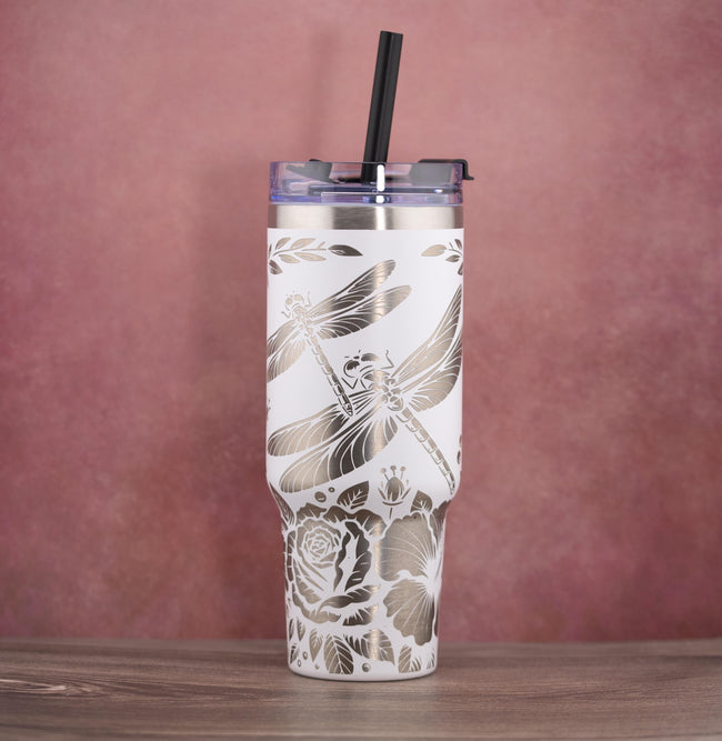 40oz Insulated Tumbler – Dragonfly Engraved Cup | Stainless Steel, Double Wall