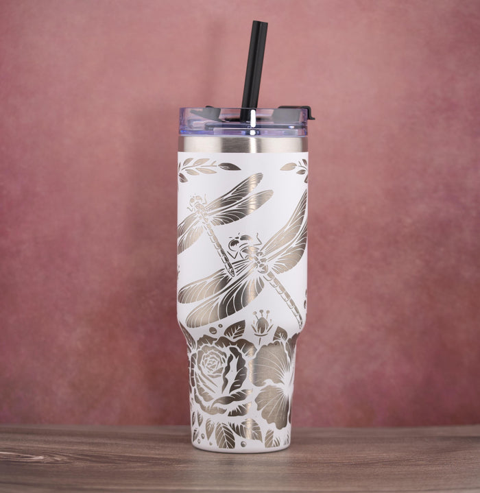 40oz Insulated Tumbler – Dragonfly Engraved Cup | Stainless Steel, Double Wall
