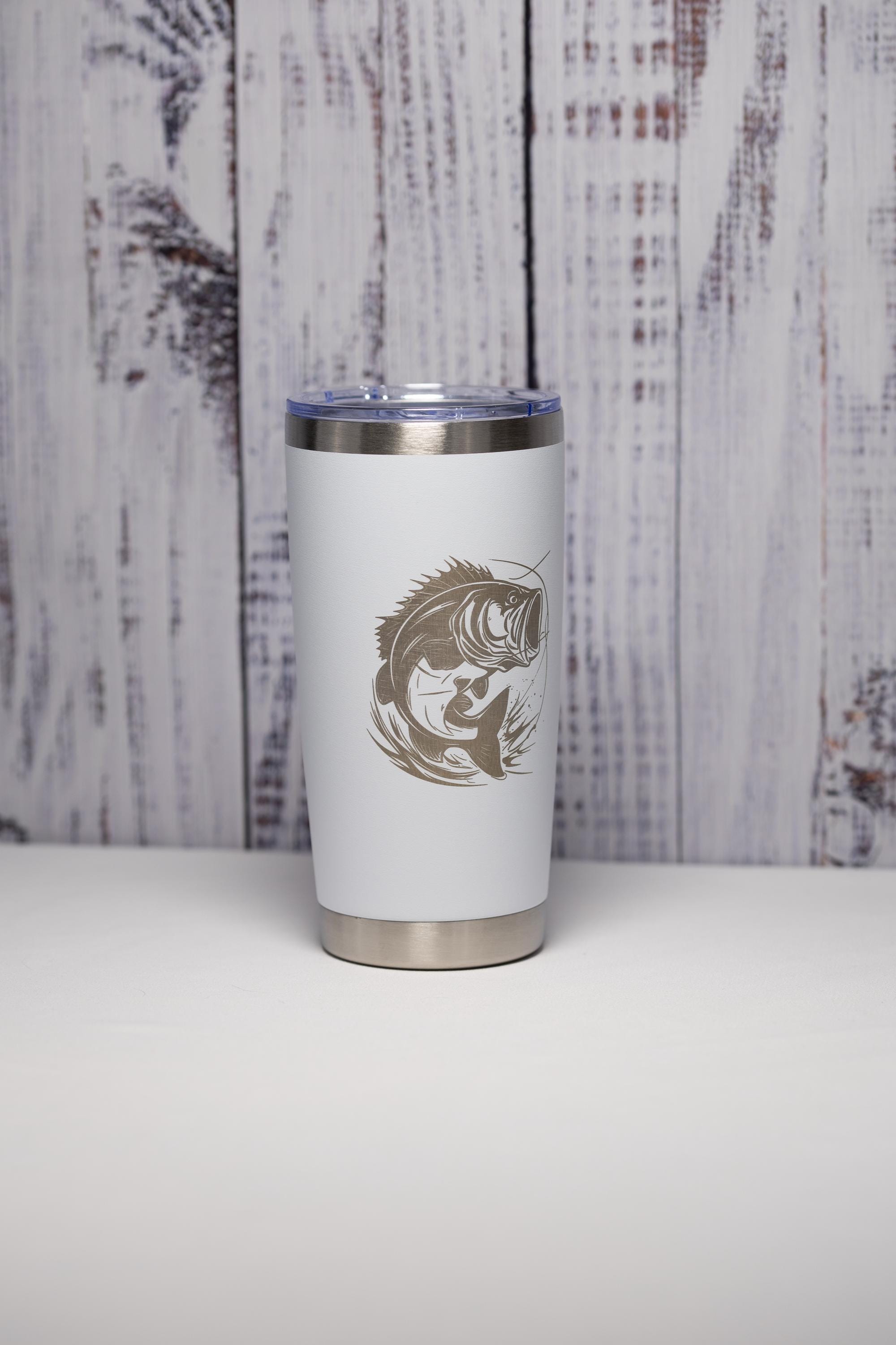 Bass Fish Tumbler – 20oz Stainless Steel Double Wall Tumbler with Laser Engraved Bass Fish Design