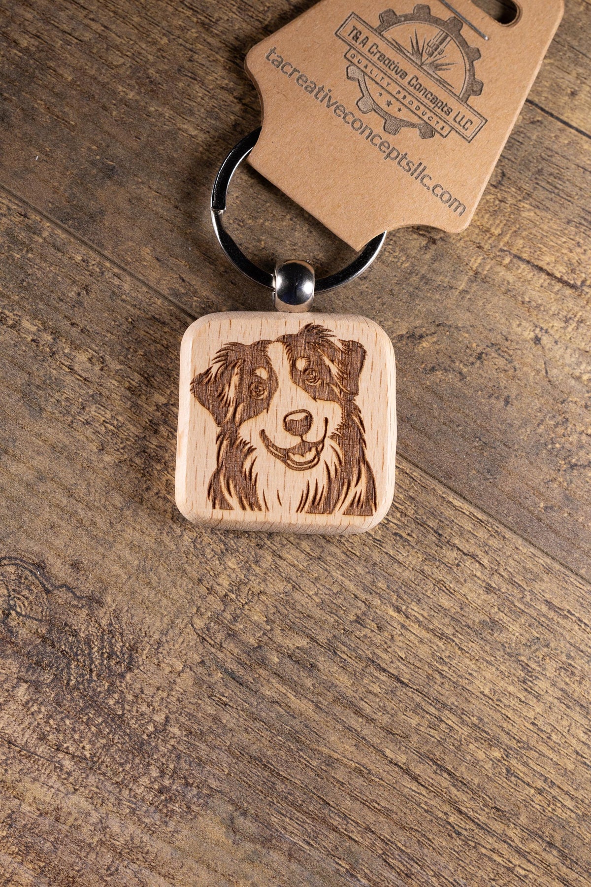 Australian Shepherd Keychain – Laser Engraved Hardwood Dog Lover Gift Idea