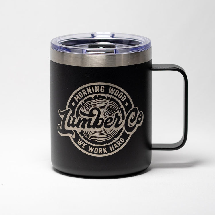 Morning Wood Mug - Laser Engraved Stainless Steel Cup | Durable Powder Coated Coffee Mug
