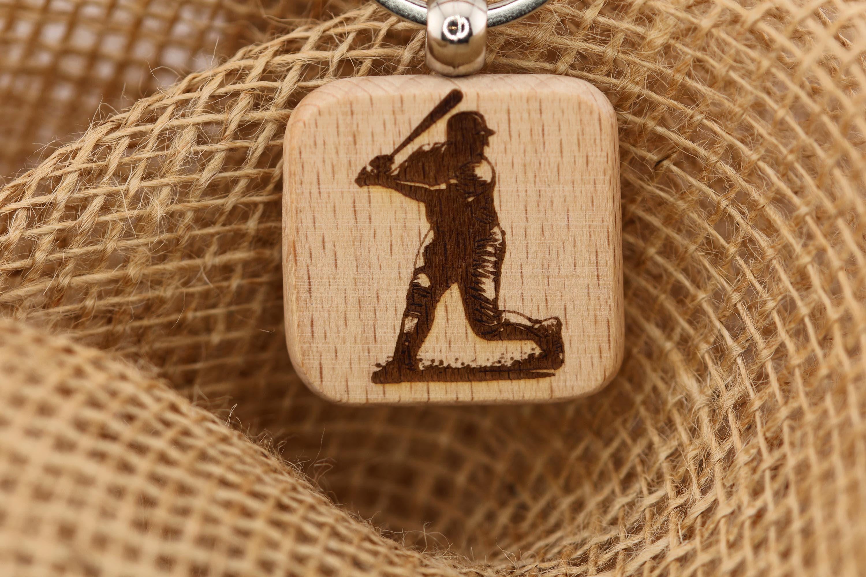Baseball Wood Keychain – Double Sided Hardwood Batter Charm with Rust Resistant Ring