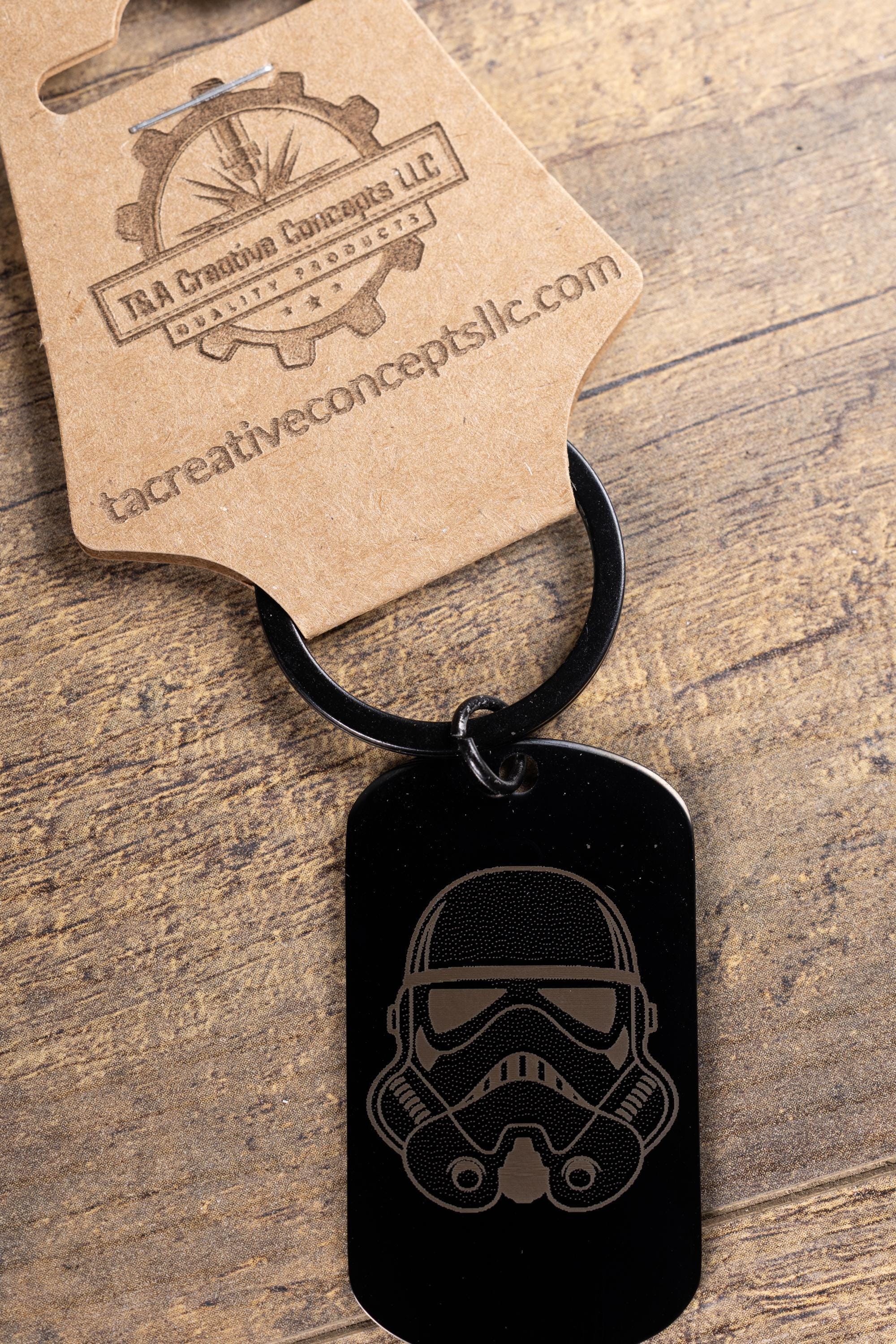 Stormtrooper Keychain - Black Stainless Steel Laser Engraved Helmet Design, Matte Finish