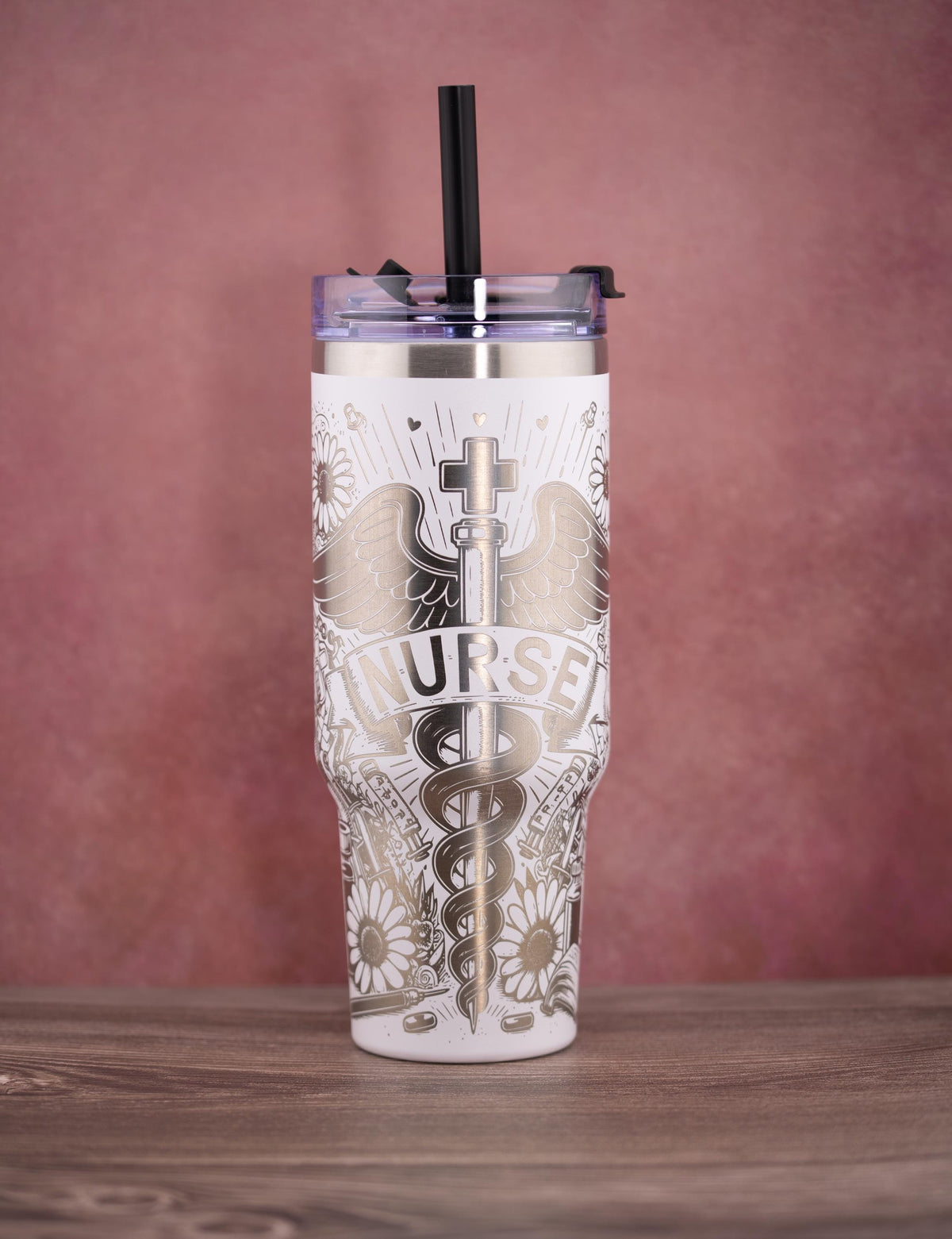 Nurse Tumbler – 40oz Stainless Steel Insulated Drink Cup | Straw Friendly Lid