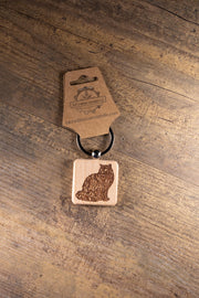 Wood Cat Keychain – Laser Engraved Hardwood | Durable Cat Pendant, Handmade Gift