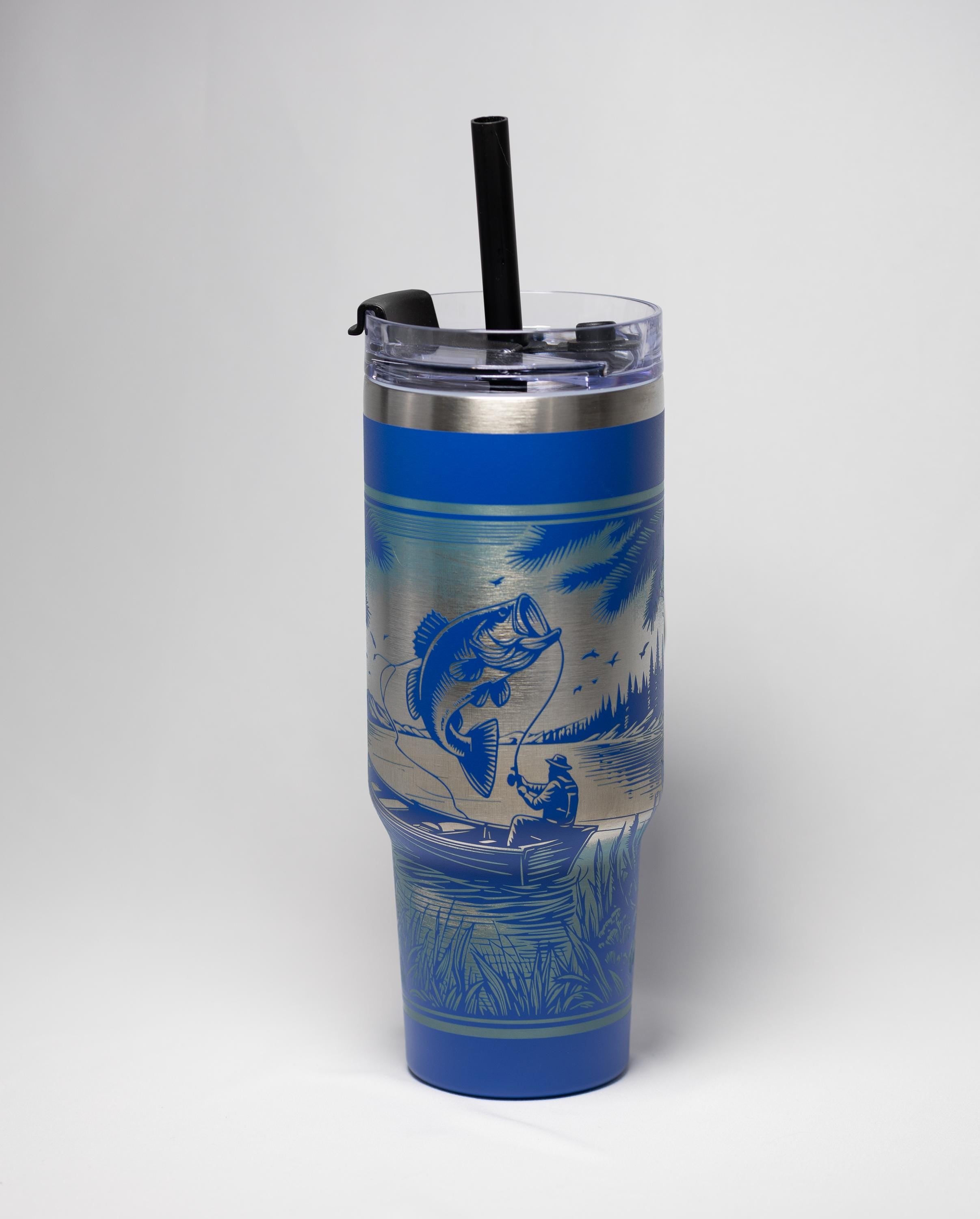 Bass Fishing Tumbler – 40oz Stainless Steel Cup with Laser Engraved Design