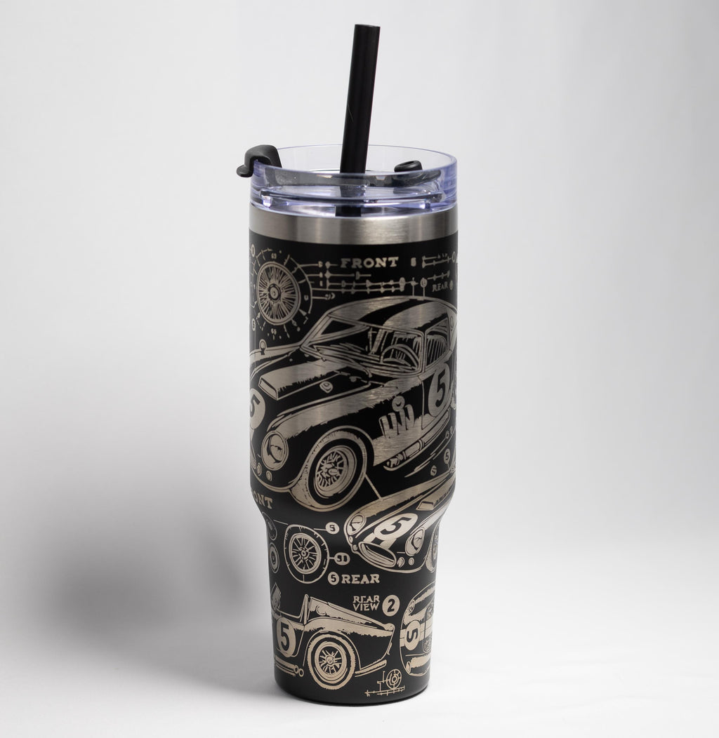 Vintage Race Car Tumbler - 40 oz Stainless Steel, Laser Engraved, Durable Travel Mug