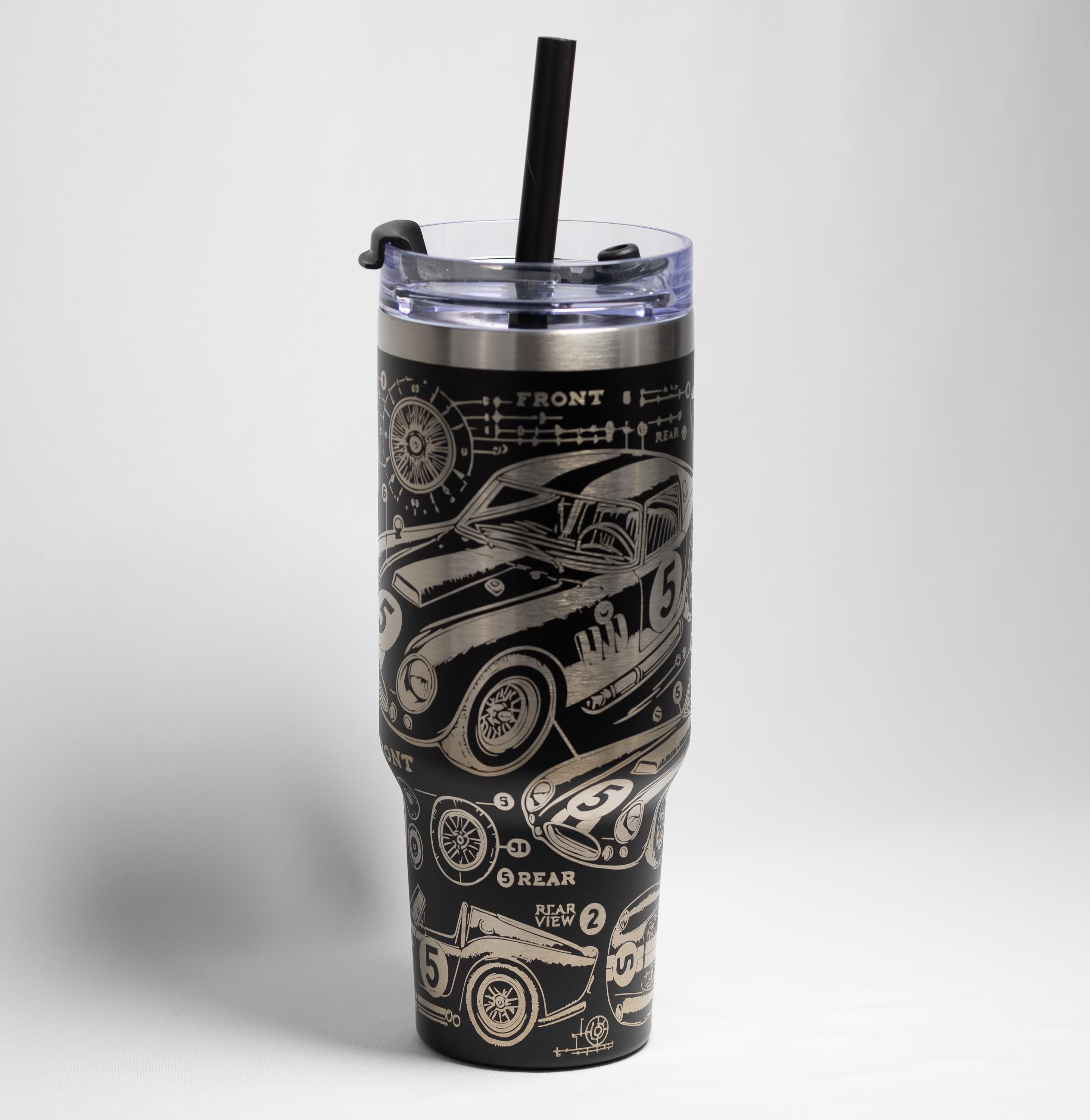 Vintage Race Car Tumbler - 40 oz Stainless Steel, Laser Engraved, Durable Travel Mug