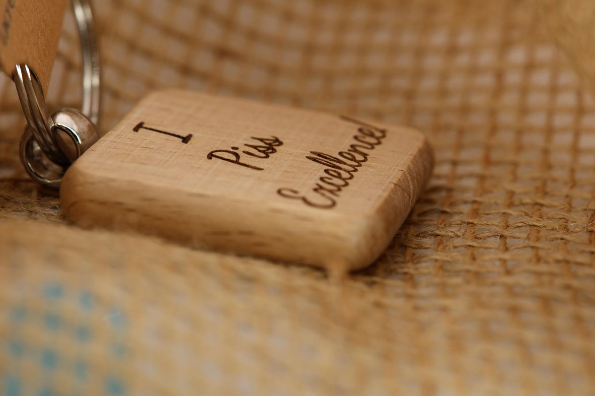 Humor Wooden Keychain – Double Sided Laser Engraved Natural Hardwood Accessory