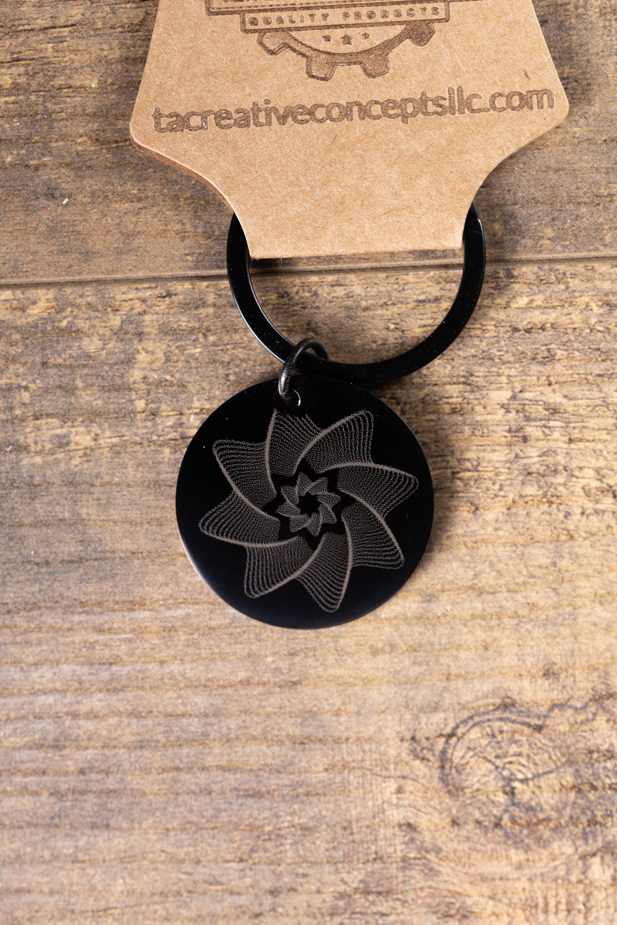 Matte Black Star Keychain - Double-Sided Laser Engraved Spiral Design, Durable Steel