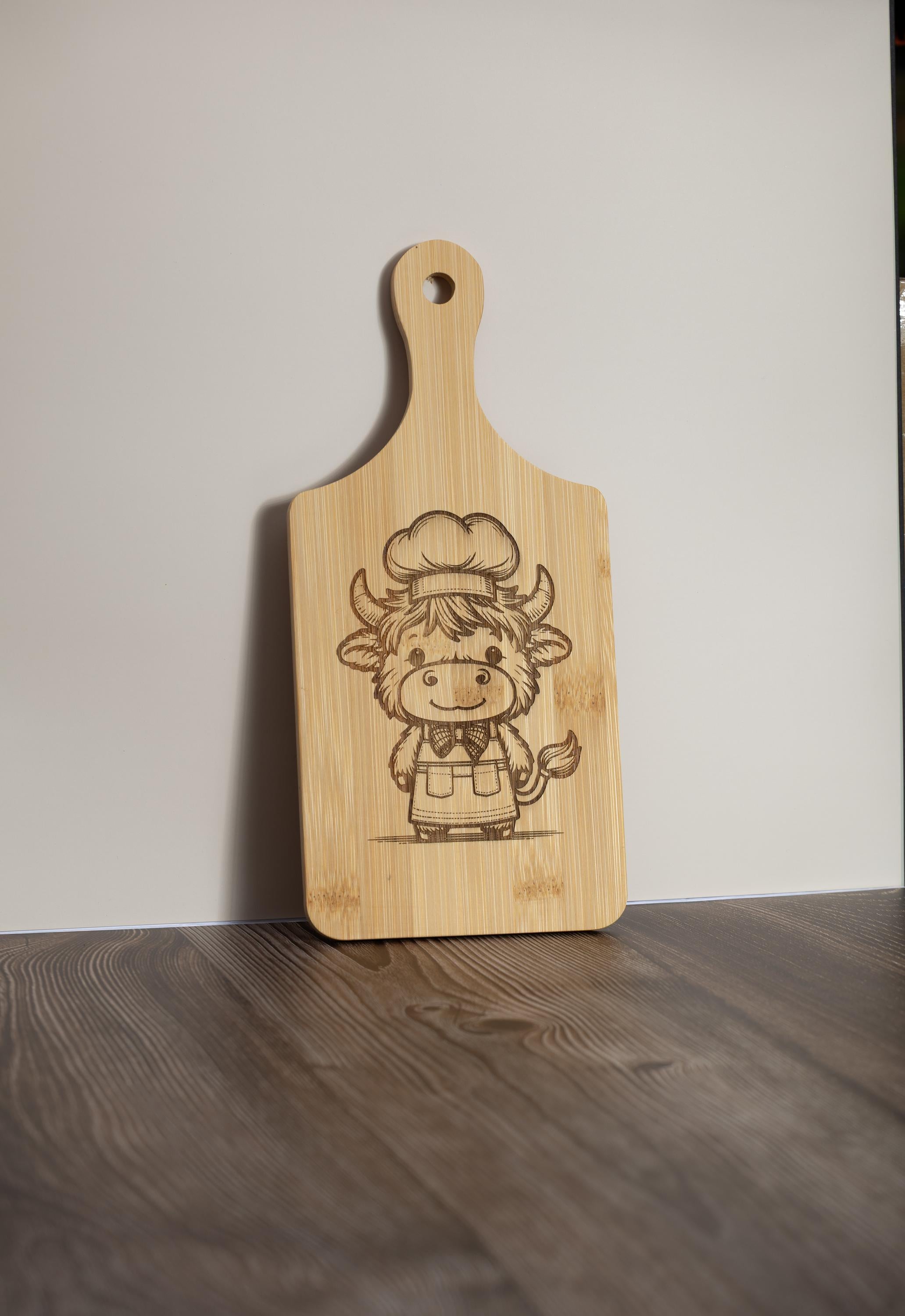 Highland Cow Cutting Board – Eco Friendly Bamboo, Small Rustic Kitchen Decor