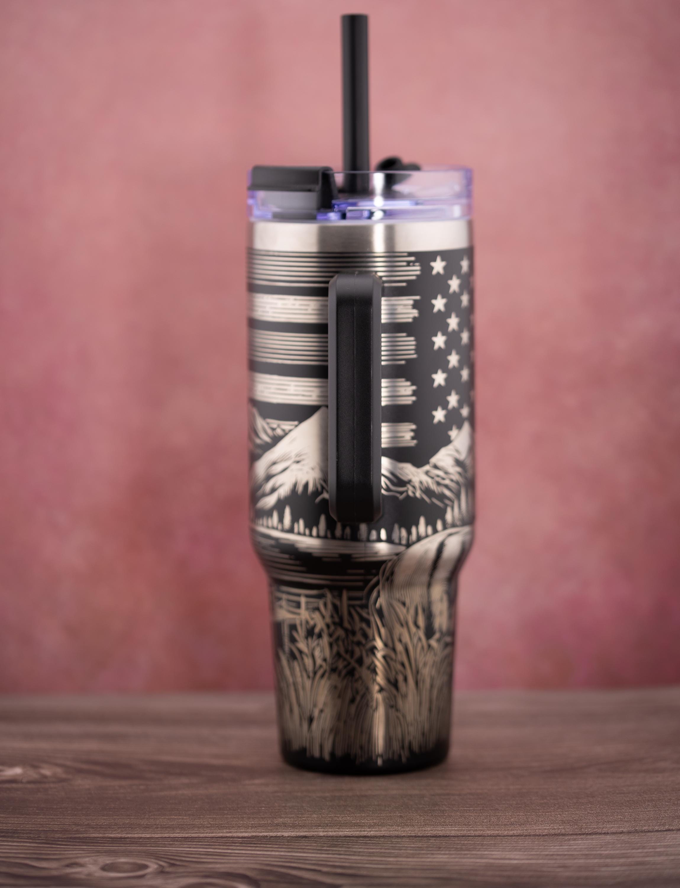 40oz Insulated Tumbler - Laser Engraved Buck And Flag Design | Stainless Steel Cup
