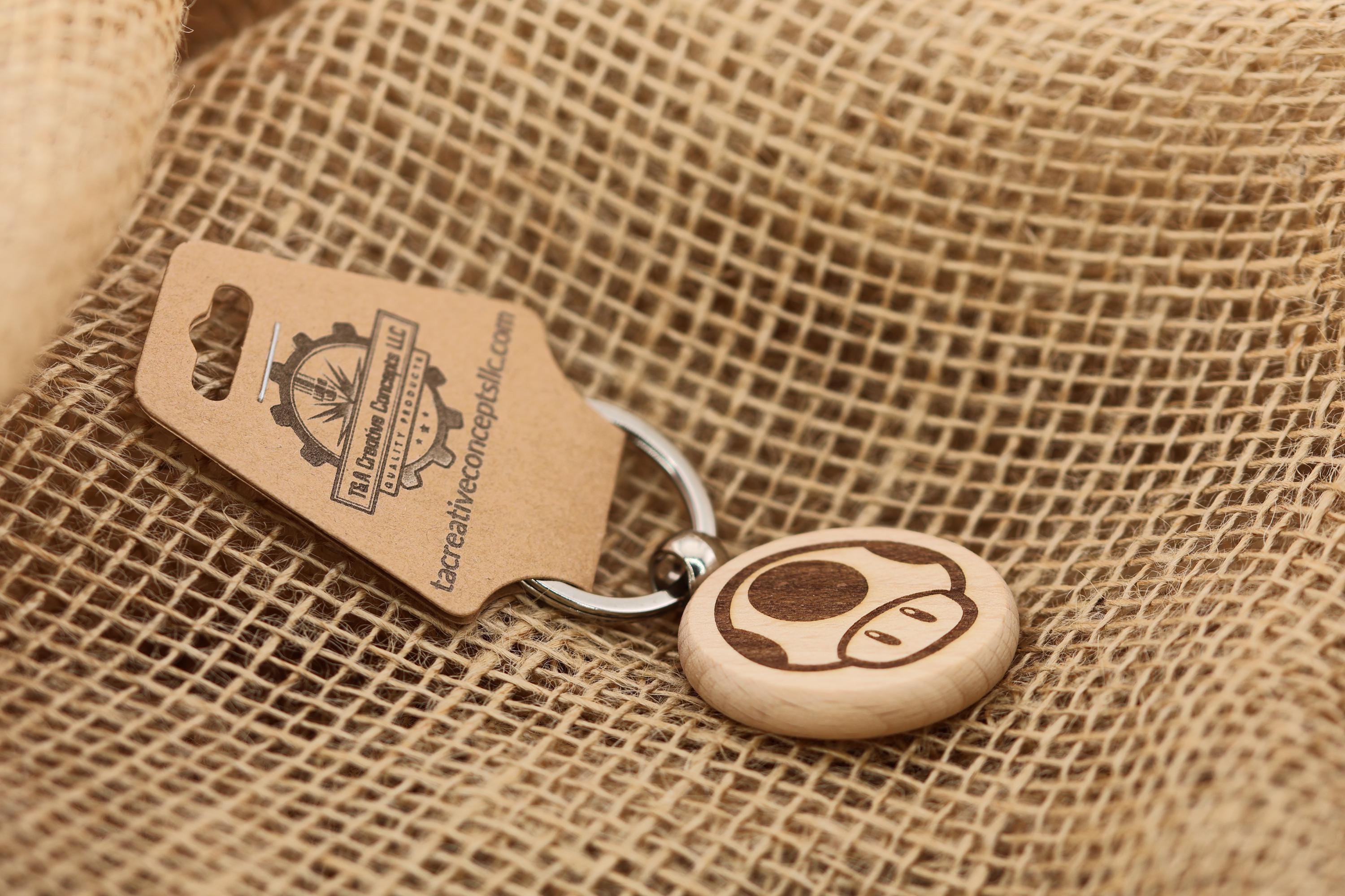 Mario Mushroom Keychain - Laser Engraved Hardwood Double Sided Power Up Keyring