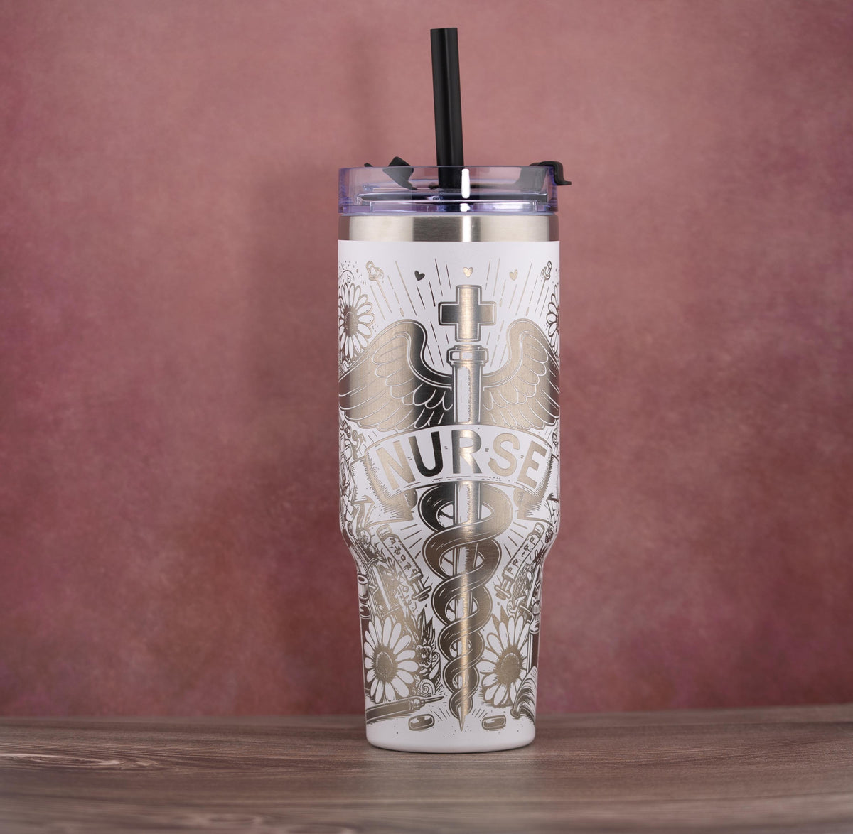 Nurse Tumbler – 40oz Stainless Steel Insulated Drink Cup | Straw Friendly Lid