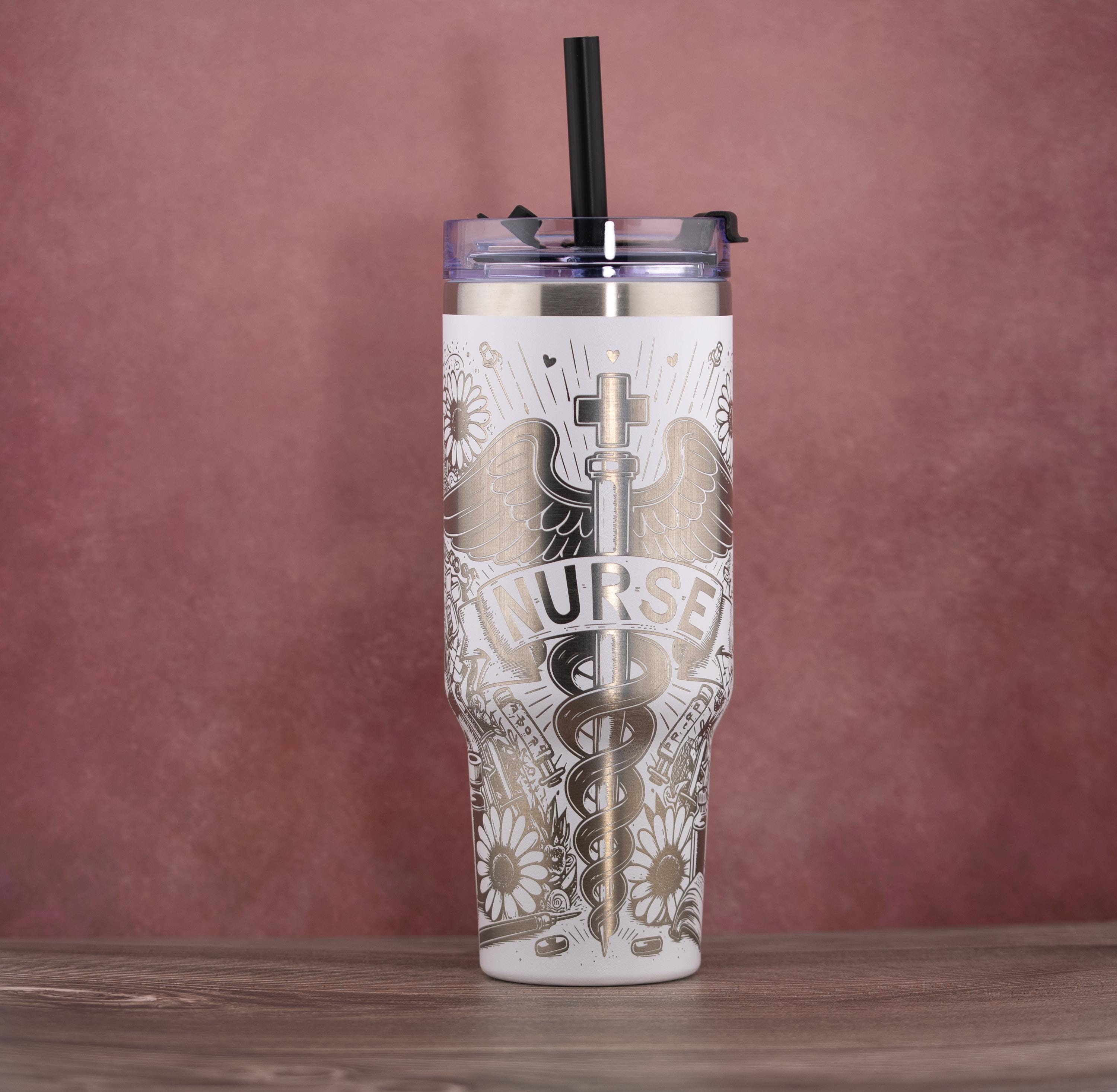 Nurse Tumbler – 40oz Stainless Steel Insulated Drink Cup | Straw Friendly Lid
