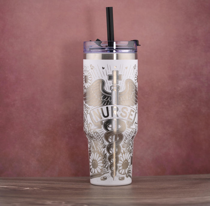 Nurse Tumbler – 40oz Stainless Steel Insulated Drink Cup | Straw Friendly Lid