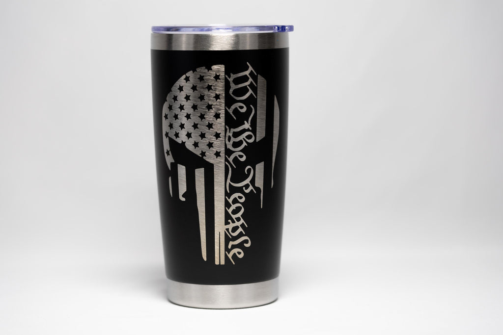 Patriotic Skull Tumbler – Laser Engraved Stainless Steel Cup, Double Wall Insulation