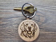 Golden Retriever Keychain - Double Sided Hardwood Dog Charm, Laser Engraved