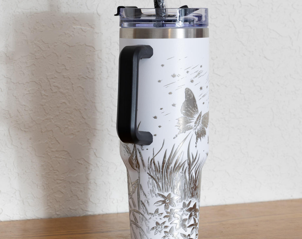 Stainless Steel Tumbler – 40oz Travel Mug With Handle, Straw & Double Wall Insulation