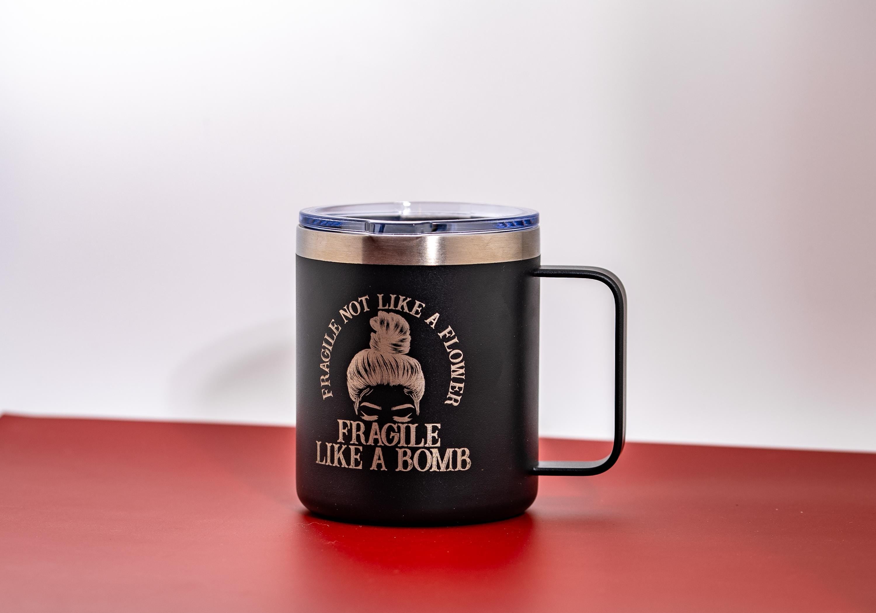 Insulated Steel Tumbler - Fragile Like a Bomb 14oz Double Wall Mug With Spill Resistant Lid