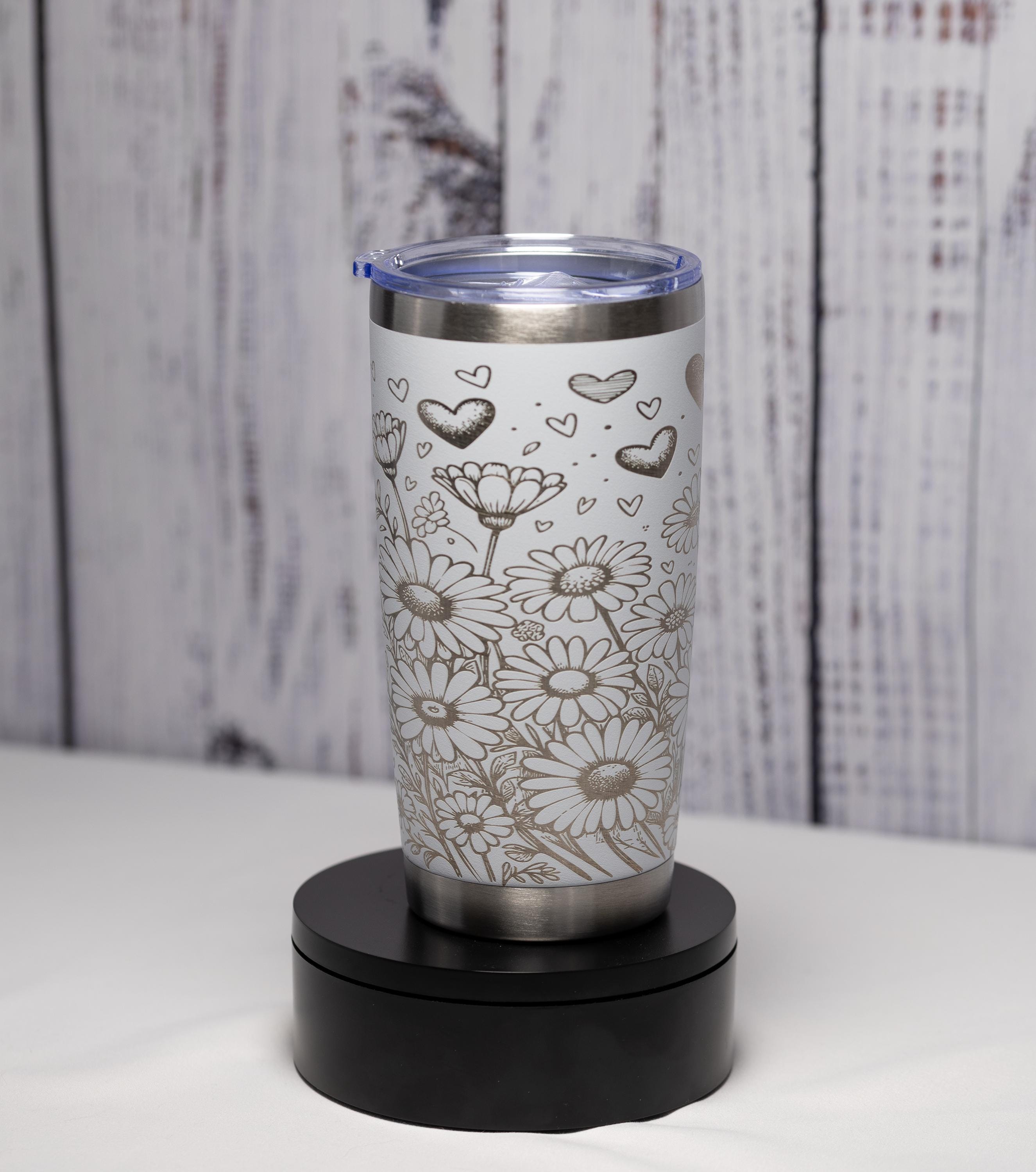 Stainless Steel Tumbler - 20oz Vacuum Insulated Mug With Laser Engraved Floral Design