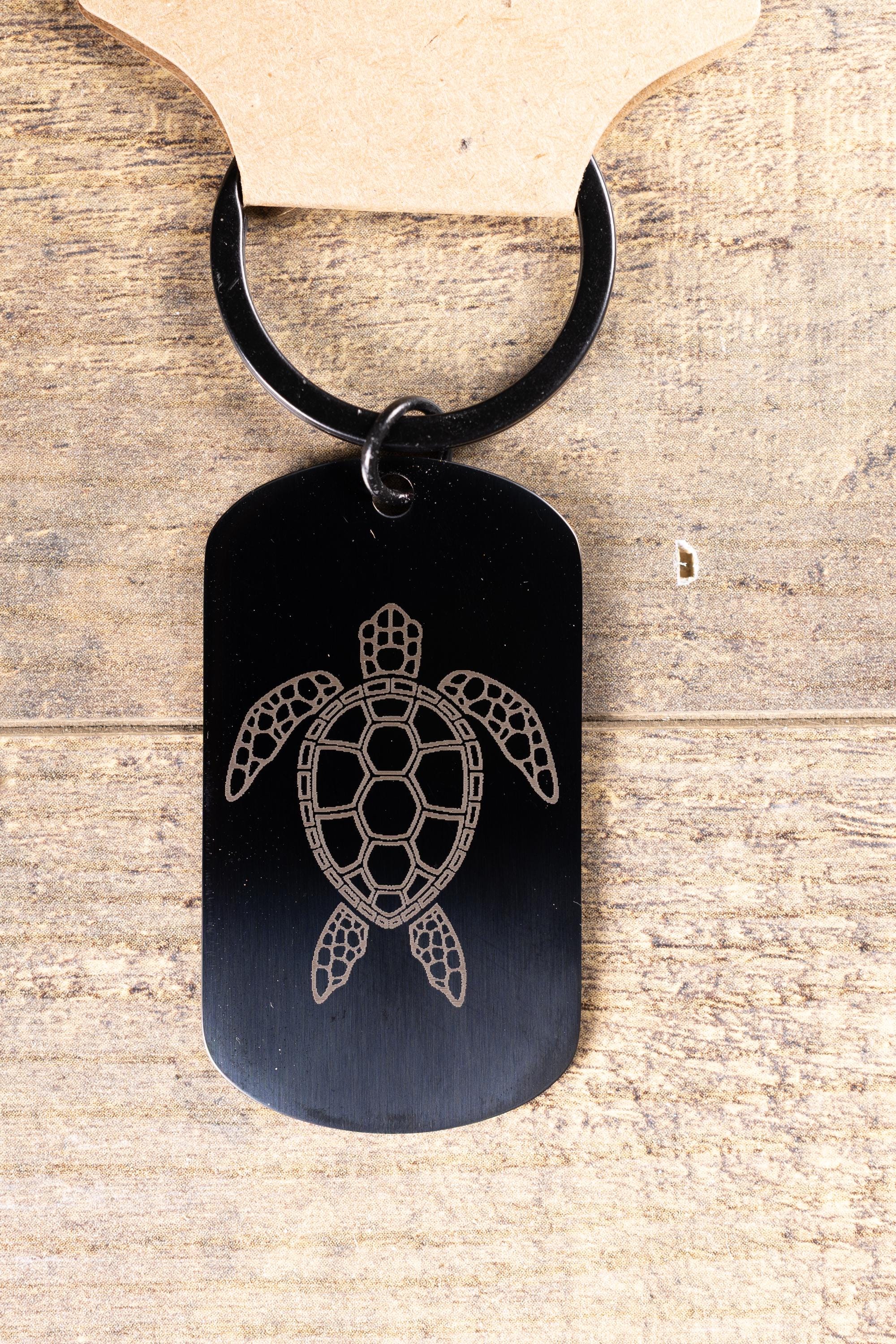 Black Stainless Steel Keychain – Laser Engraved Sea Turtle, Rust Resistant, Durable Daily Use