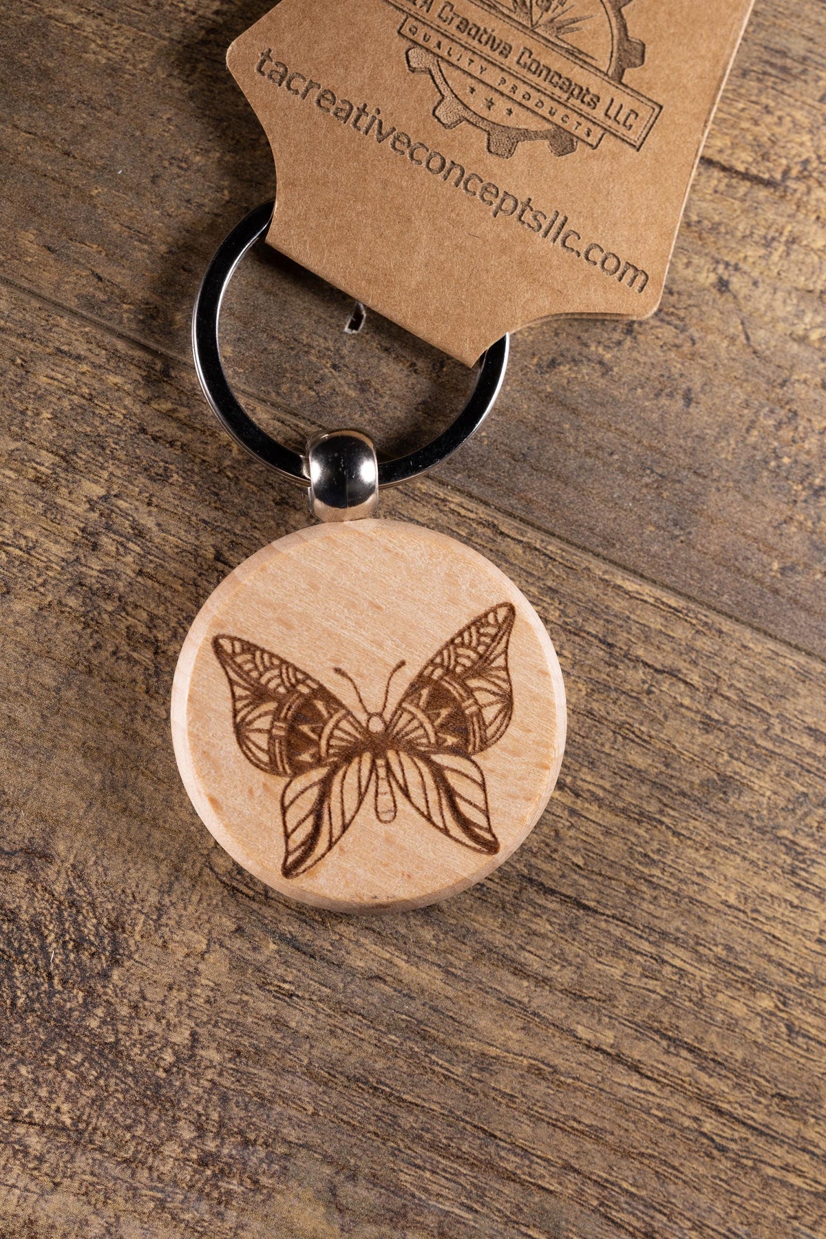 Butterfly Keychain - Laser Engraved Wood Bag Charm with Stainless Steel Ring