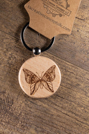 Butterfly Keychain - Laser Engraved Wood Bag Charm with Stainless Steel Ring