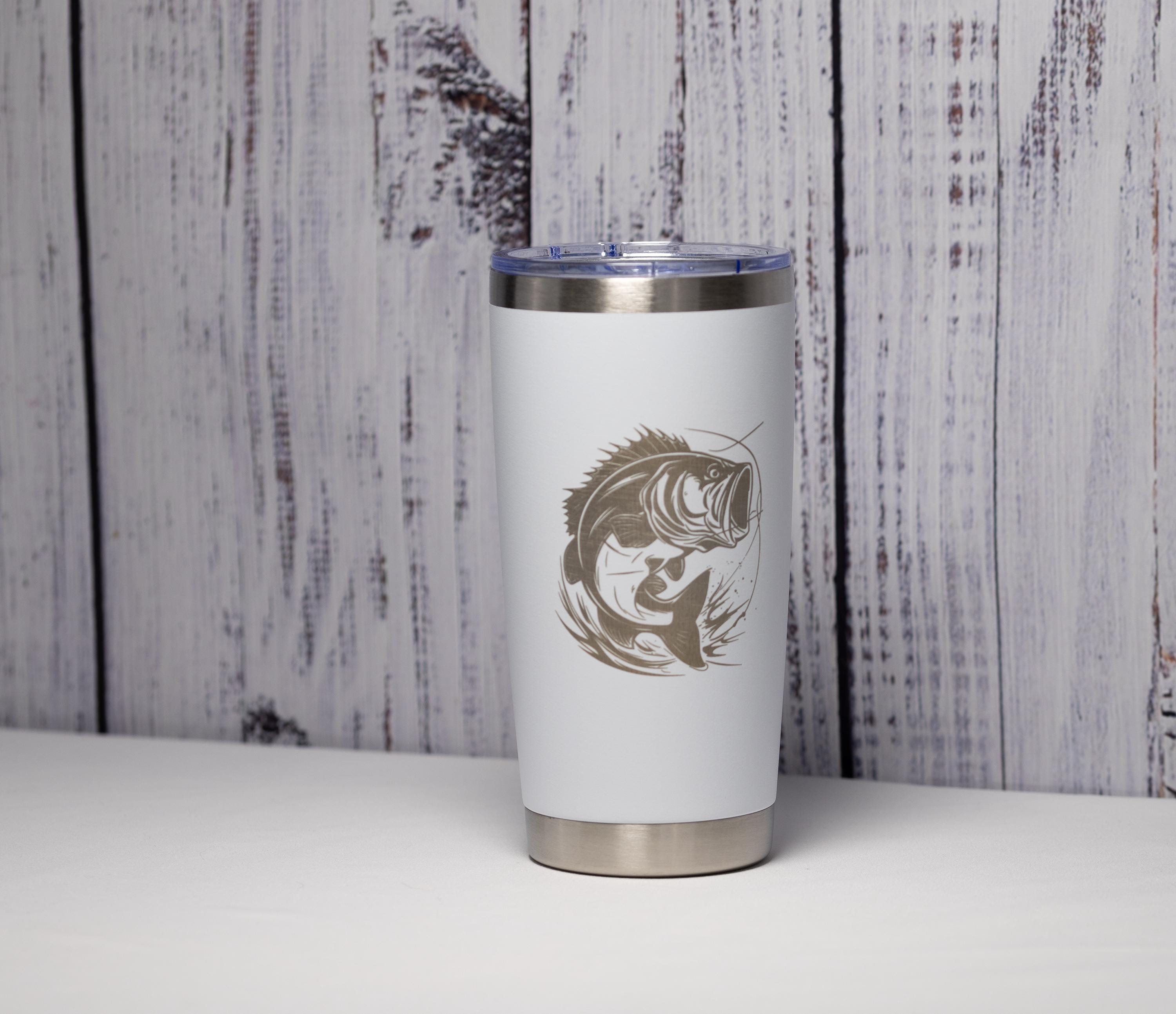 Bass Fish Tumbler – 20oz Stainless Steel Double Wall Tumbler with Laser Engraved Bass Fish Design