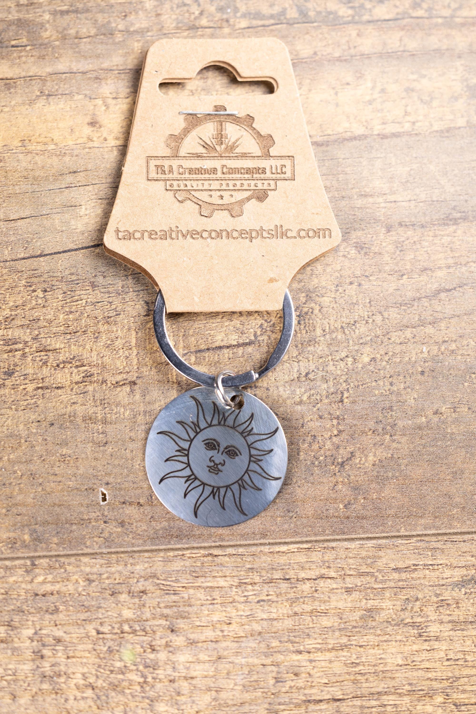 Stainless Steel Sun Keychain – Laser Engraved Double Sided Celestial Charm